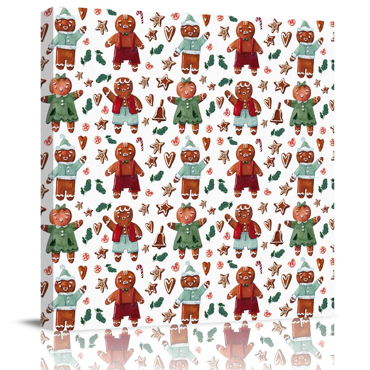 Savannan Christmas Wall Art Canvas Print - Funny Gingerbread Man with Heart & Candy Canes Framed Oil Painting - 28x28 Inch Holiday Decor for Living Room, Bedroom, Office - Perfect Gift for Christmas Home Decoration