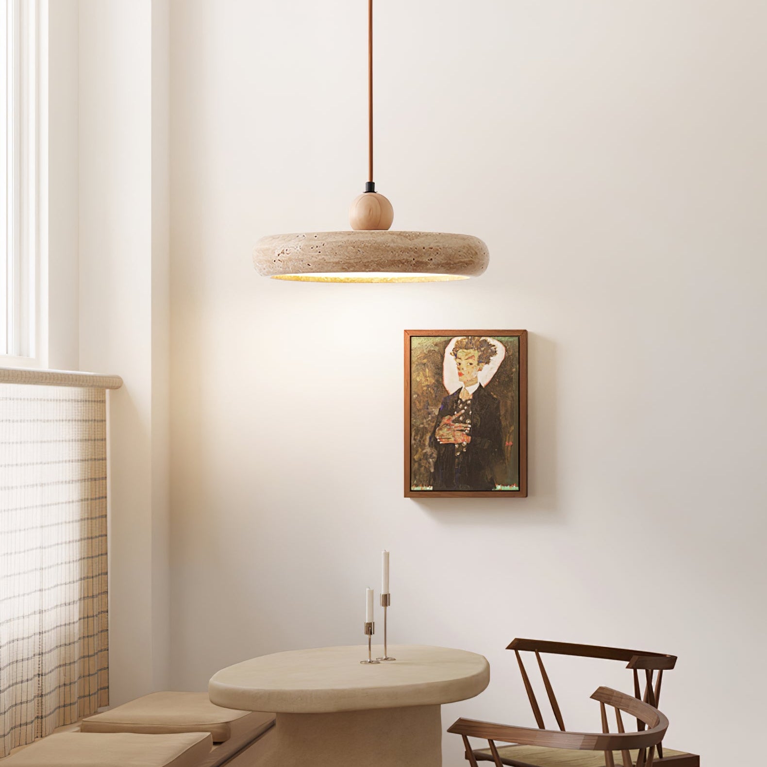 Aurelio Travertine Pendant Light - Modern Natural Stone Hanging Fixture for Kitchen Island, Dining Room & Living Room Lighting