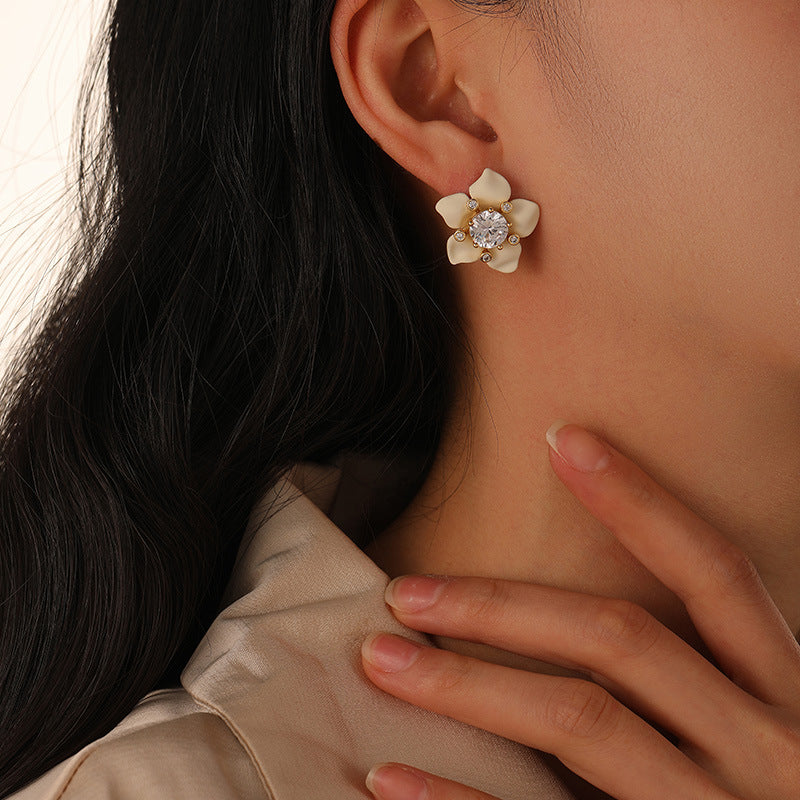 Dainty White Flower CZ Stud Earrings for Women | Cubic Zirconia Floral Earrings | Hypoallergenic Fashion Jewelry | Perfect for Weddings, Parties & Everyday Wear (DMS341)