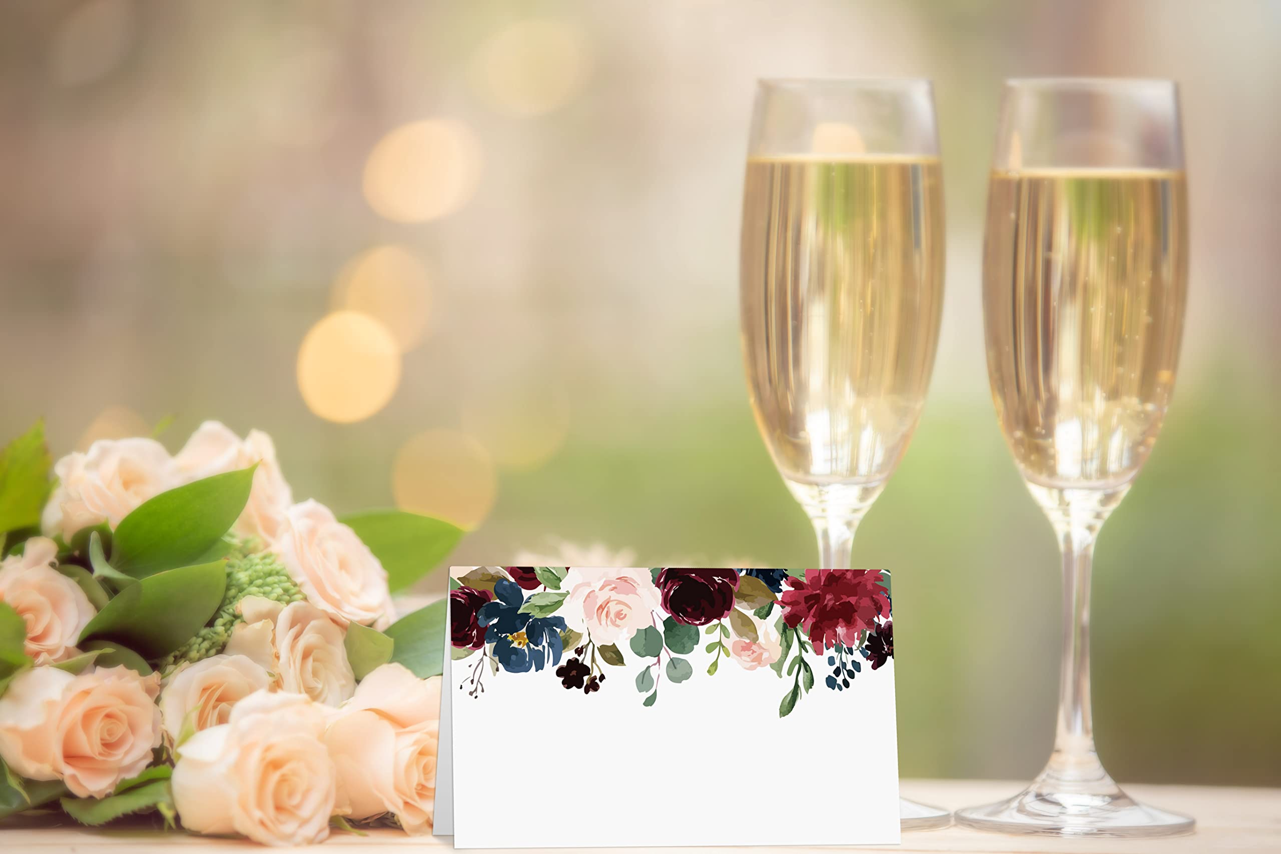 Elegant Floral Place Cards - 25 Pack Editable Name Cards for Weddings, Baby Showers & Parties | Tent Style Seating Cards for Valentine's Day, Bridal Events & Special Occasions | Perfect for Table Settings & Guest Seating Arrangements