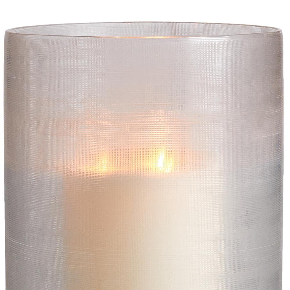 Elegant Etched Glass Hurricane Candle Holder with Gray Wood Base - Romantic Home Decor for Weddings, Dining Tables & Cozy Nights