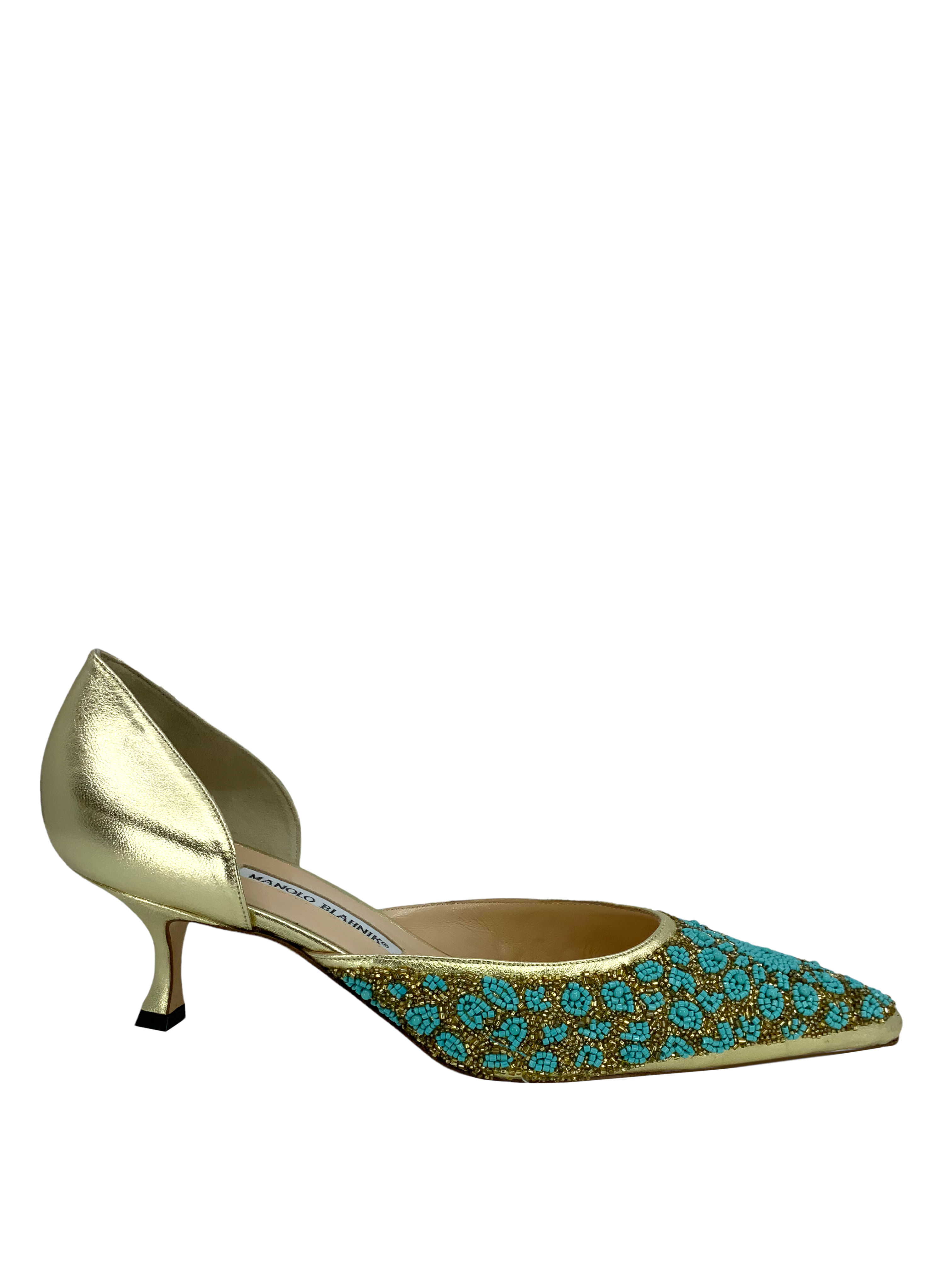 MANOLO BLAHNIK Beaded Leather d'Orsay Pumps Women's Size 11 - Elegant Evening Shoes for Weddings, Parties & Special Occasions
