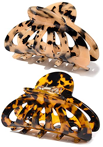 3.8 Inch Leopard Print Cellulose Acetate Hair Claw Clips for Women - French Design Large Hair Clamps for Thick Hair | Perfect for Updos, Ponytails & Everyday Styling
