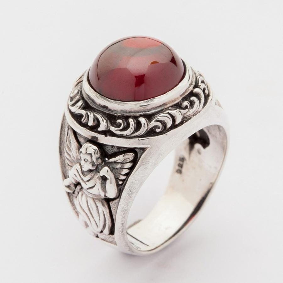 Red Stone Cupid Love Sterling Silver Ring for Women - Romantic Heart-Shaped Jewelry Gift for Valentine's Day, Anniversary & Special Occasions