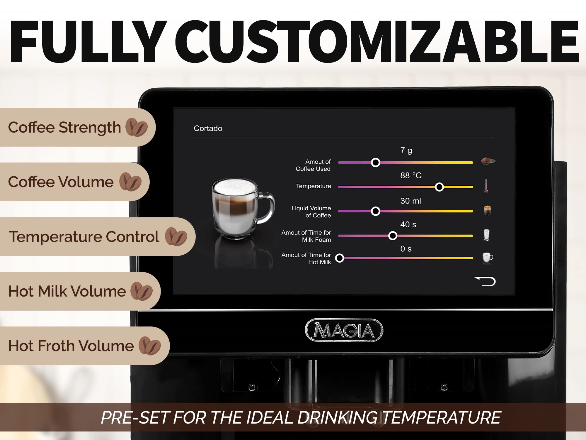 Zulay Magia Fully Automatic Espresso Machine with Built-in Grinder - 19 Customizable Coffee Options for Espresso, Latte & Cappuccino - Auto-Cleaning & Milk Frother System - Perfect for Home Baristas & Coffee Shops (Black)