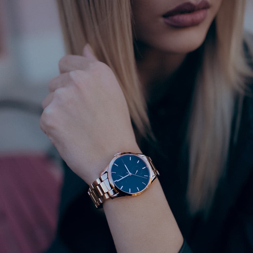 ARIES GOLD ENCHANT LIBERTY Rose Gold Stainless Steel Women's Watch L 5031 RG BK - Elegant Timepiece for Business, Party & Everyday Wear