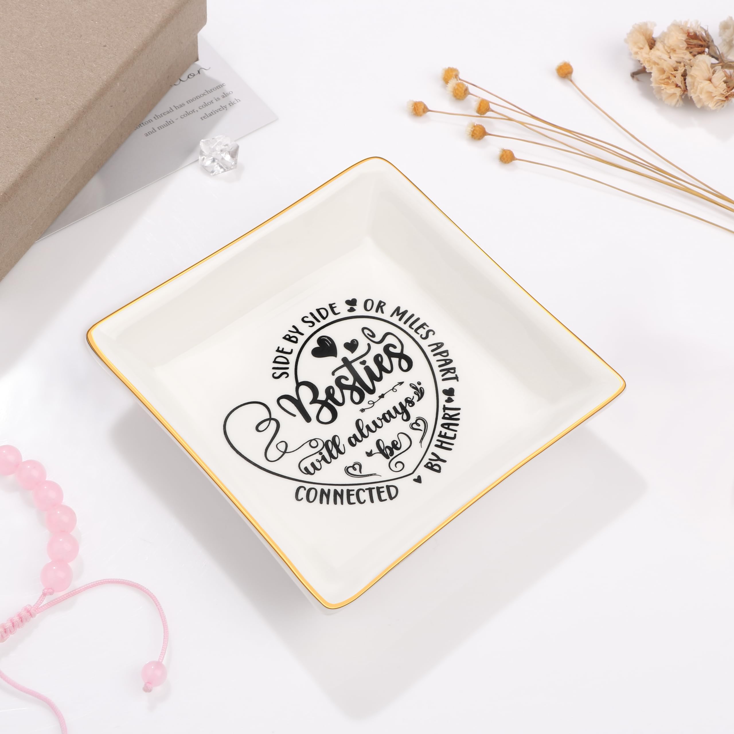 JoycuFF Jewelry Dish - Elegant Trinket Tray for Rings, Necklaces & Bracelets | Unique Birthday Gifts for Women & Friendship Gifts | Perfect for Vanity Organizer, Nightstand Decor & Gift Giving