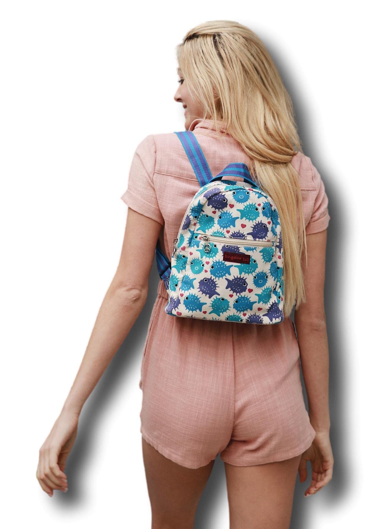 Bungalow 360 Mini Backpack for Adults - Small Puffer Fish Design, Lightweight & Water-Resistant - Perfect for Travel, Hiking & Everyday Use