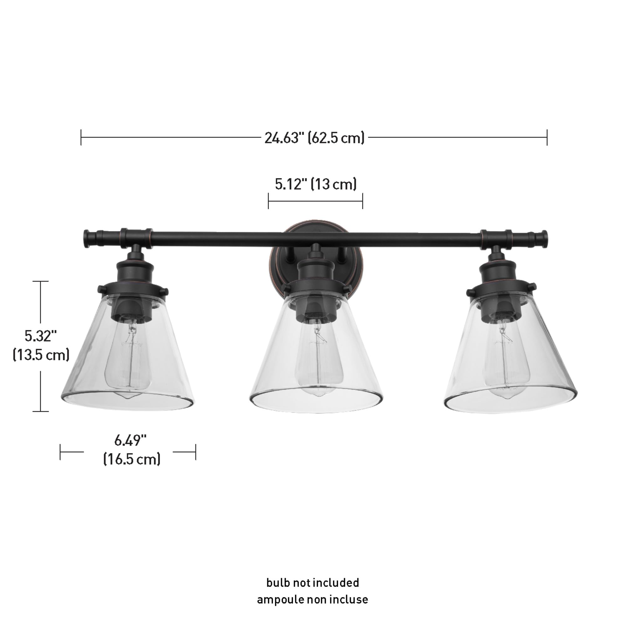 Globe Electric 50192 Parker 5-Piece Bathroom Set - Oil Rubbed Bronze Vanity Light with Clear Glass Shades, Towel Bar, Ring, Robe Hook & Toilet Paper Holder | Perfect for Modern Bathroom Decor & Spa-Like Atmosphere