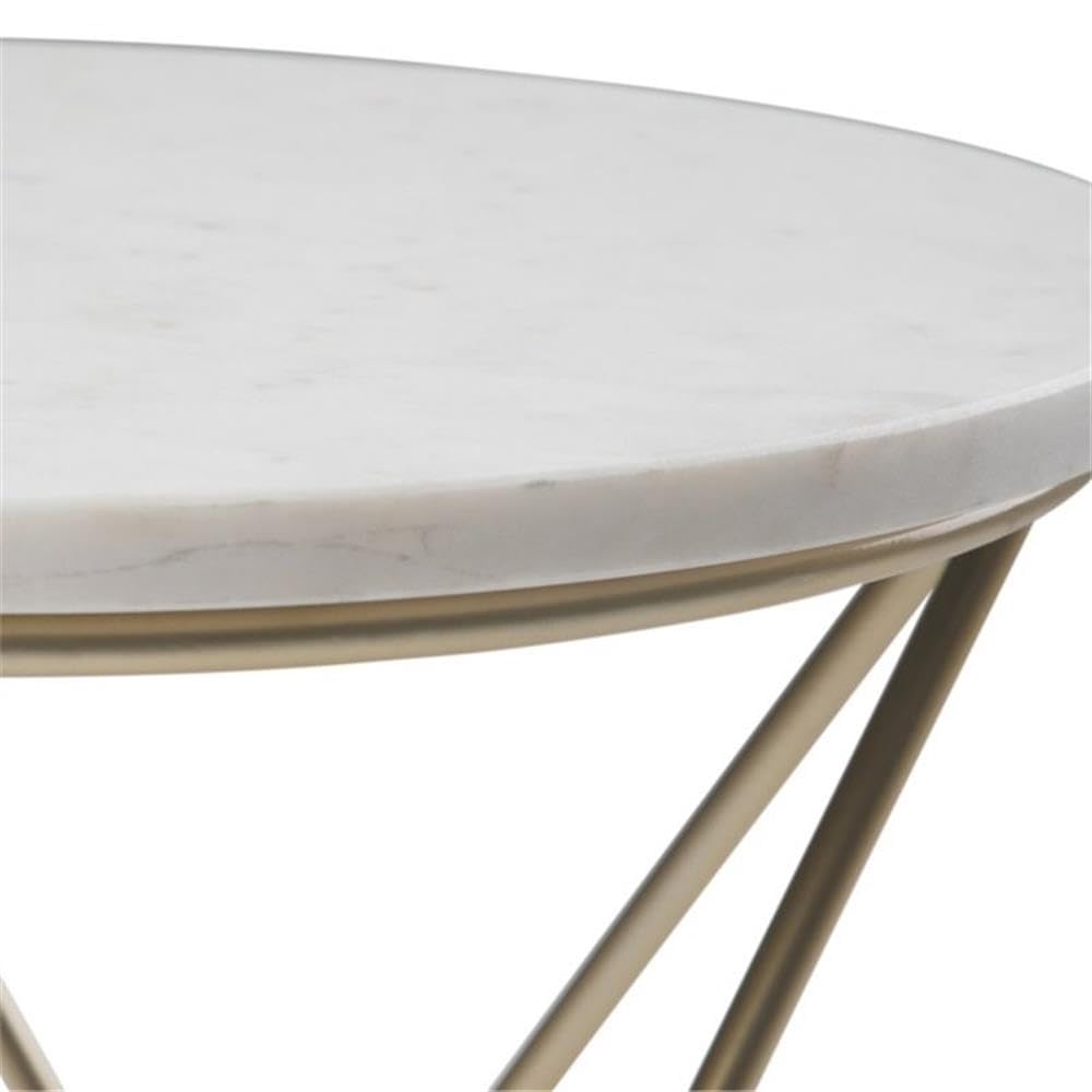 Boho Round End Table with Storage Shelf - Small Space Nightstand, Rustic Telephone Table for Living Room & Bedroom - Gold Corner Parsons Table with White Marble Top | Perfect for Sofa Side, Apartment Decor & Cozy Spaces