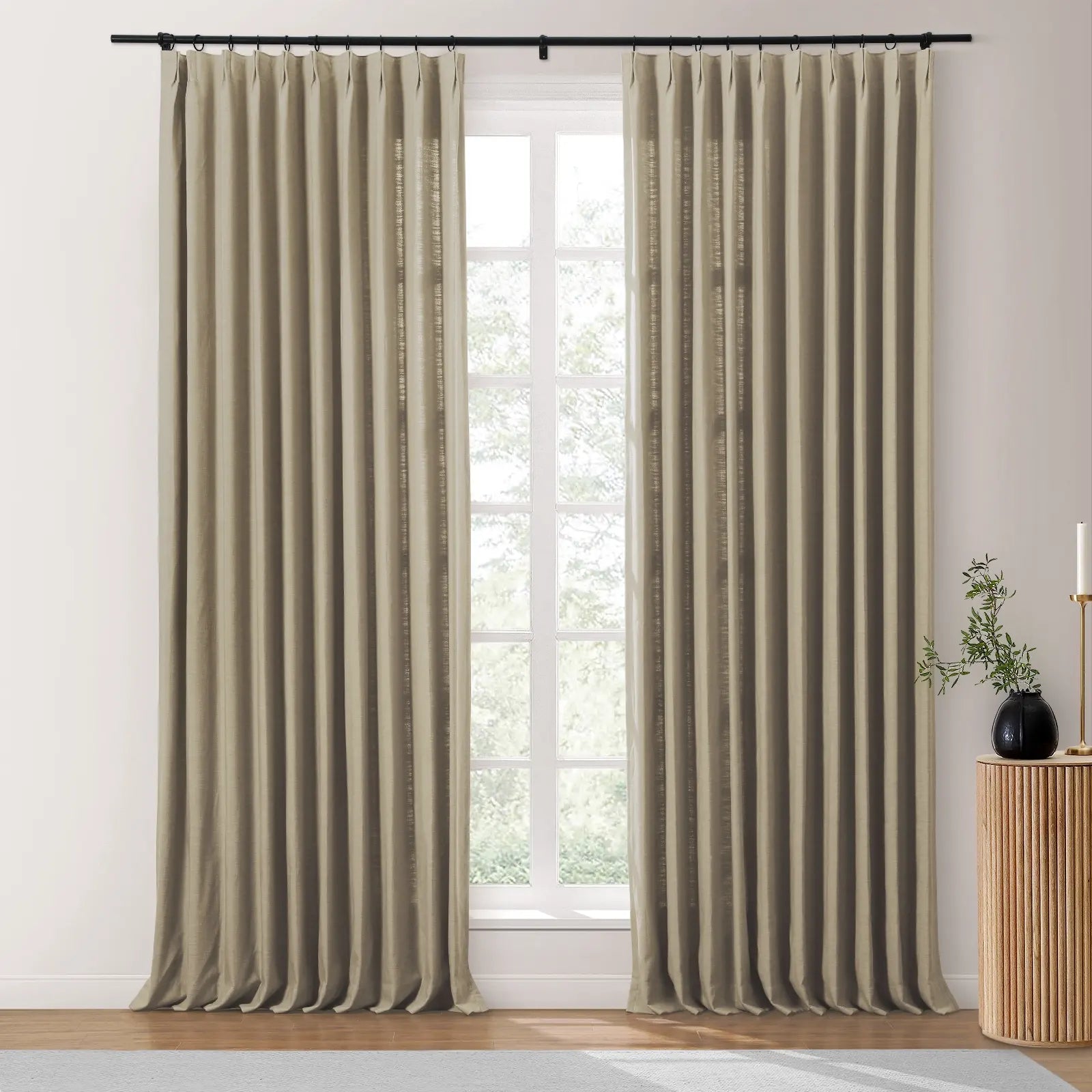 Isabella Heavyweight Cotton Blackout Curtains - Thermal Insulated Pleated Drapes for Living Room & Bedroom - Noise Reducing & Energy Saving Home Decor