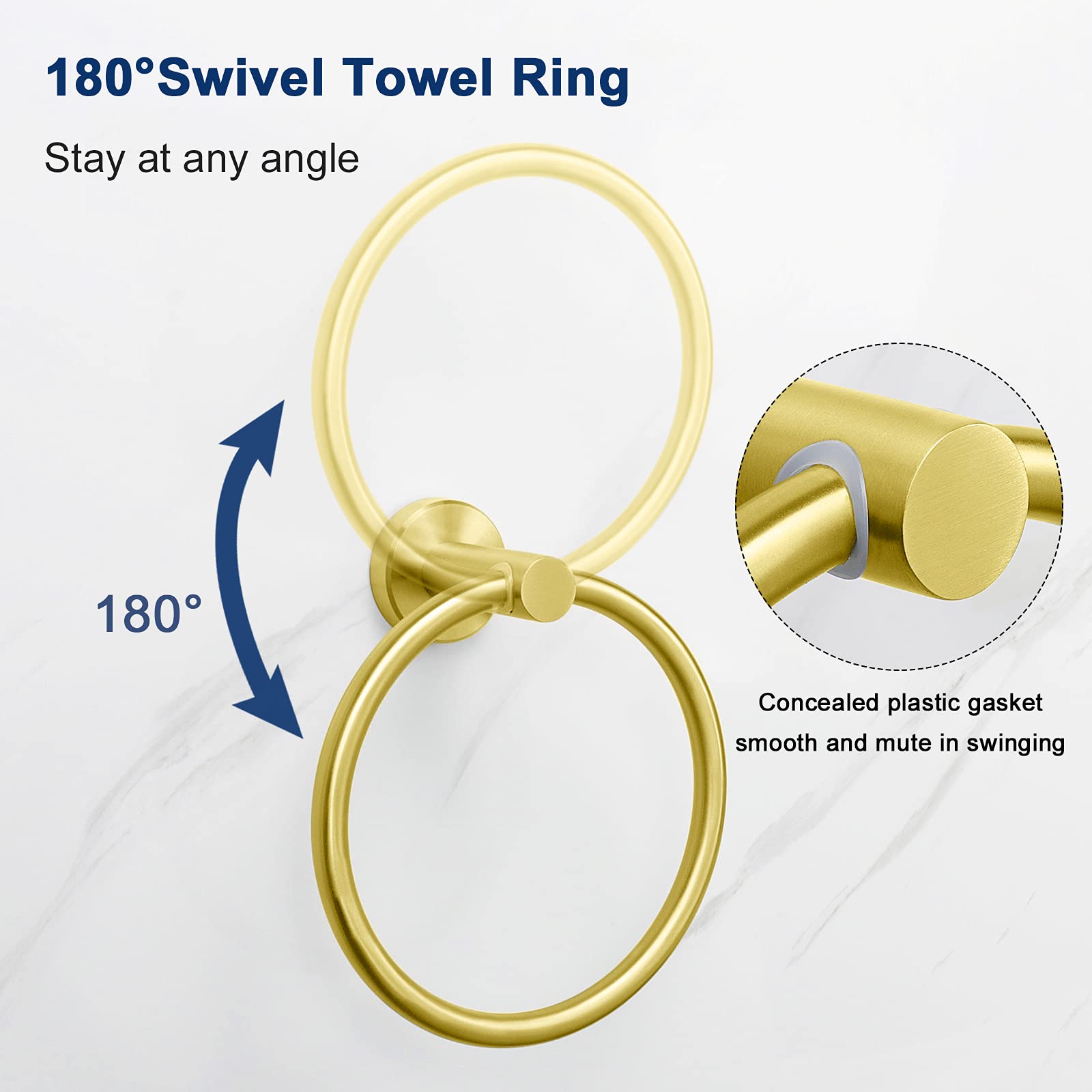 NearMoon Premium Brushed Gold Stainless Steel Bath Towel Ring - Thickened Modern Wall Mounted Hand Towel Holder for Bathroom (1 Pack) | Durable Bathroom Hardware Accessories for Spa, Hotel & Home Decor