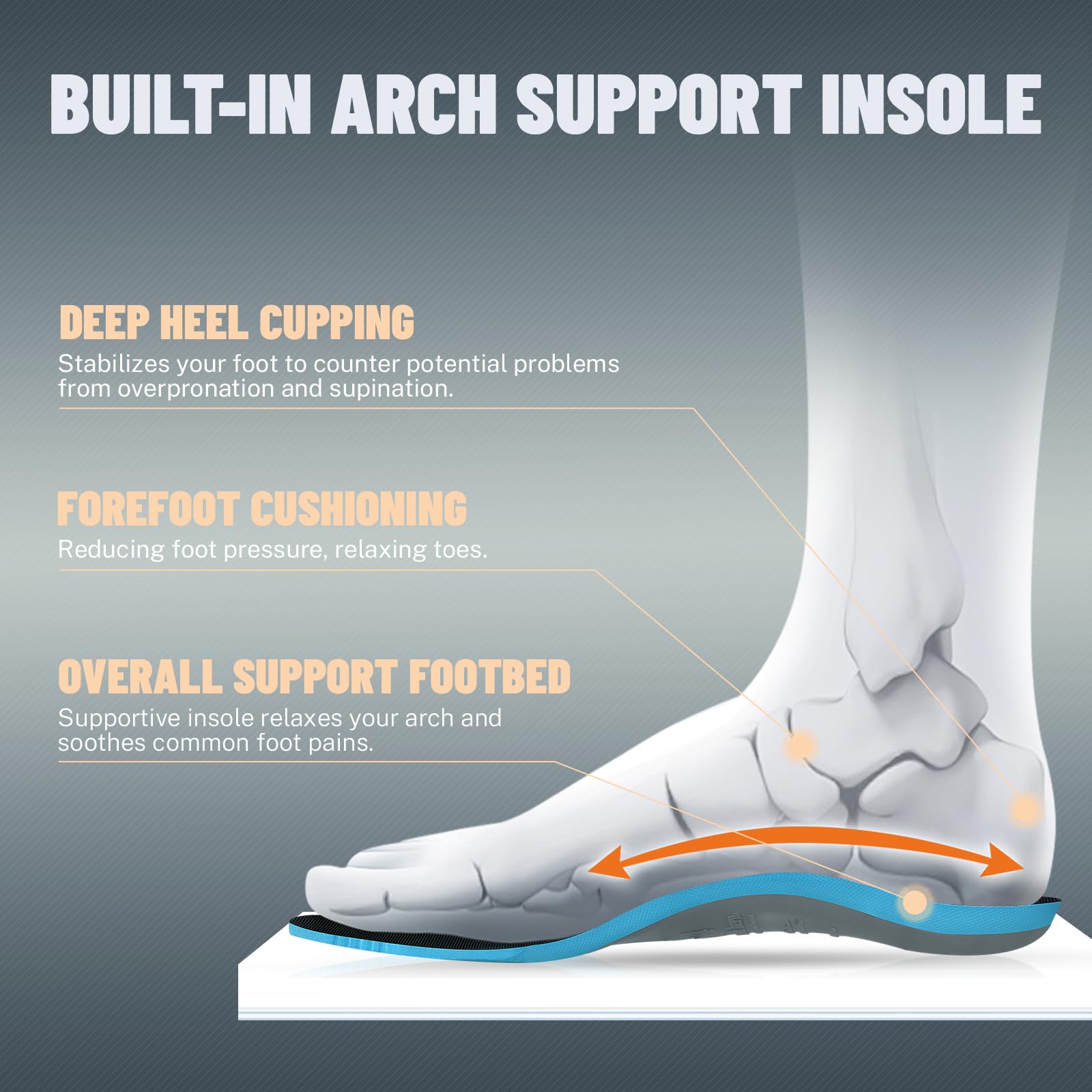 Men's Hiking Shoes for Plantar Fasciitis Relief - Lightweight Waterproof Walking Sneakers with Non-Slip Rubber Sole & Arch Support - Orthopedic Shoes for Foot & Heel Pain - Perfect for Outdoor Adventures, Trail Hiking & Daily Comfort