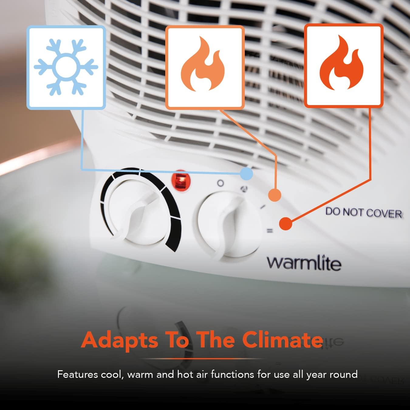 Warmlite WL44002 2000W Thermo Fan Heater - 2 Heat Settings & Overheat Protection, White - Perfect for Bedroom, Office & Home Use