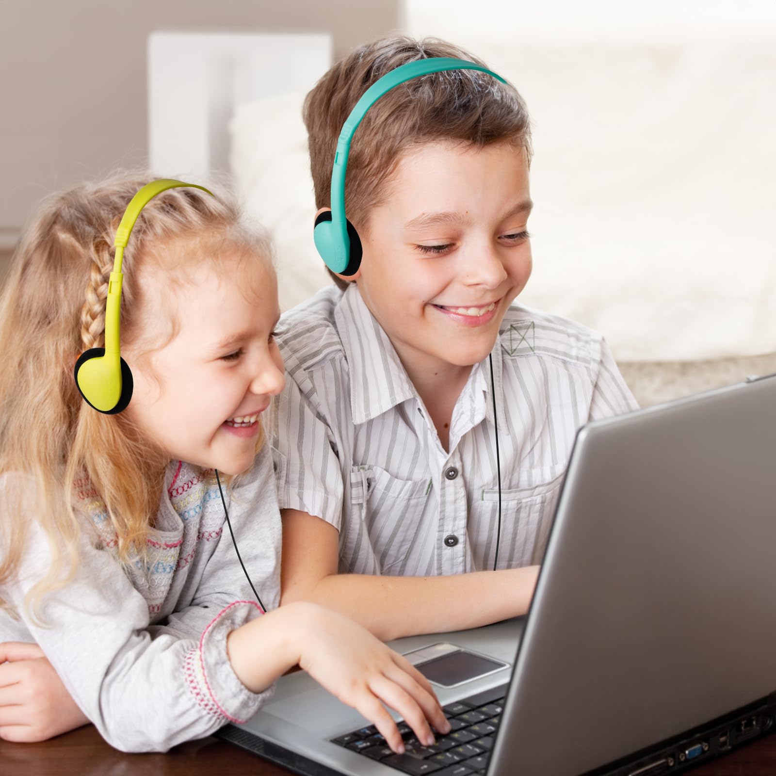 20 Pack Bulk Classroom Headphones for Students - Durable Kids School Headphones with 3.5mm Jack for Chromebook, Laptop, PC - Mixed Colors - Perfect for Online Learning, Computer Labs & Distance Education