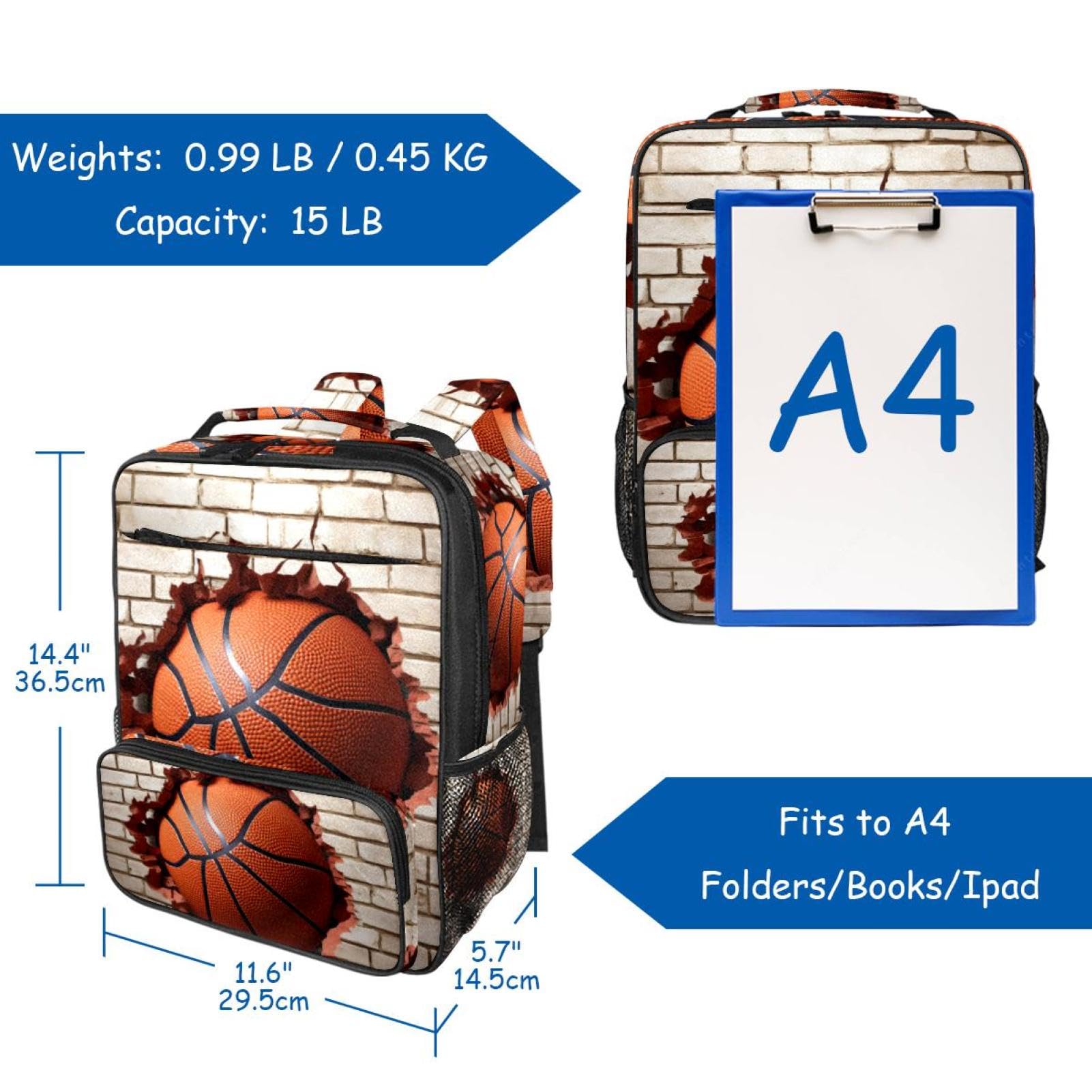 Durable Travel Backpack for Women & Men - Stylish Ball Basketball Wall Texture Design - Perfect for Hiking, Gym & Daily Commute