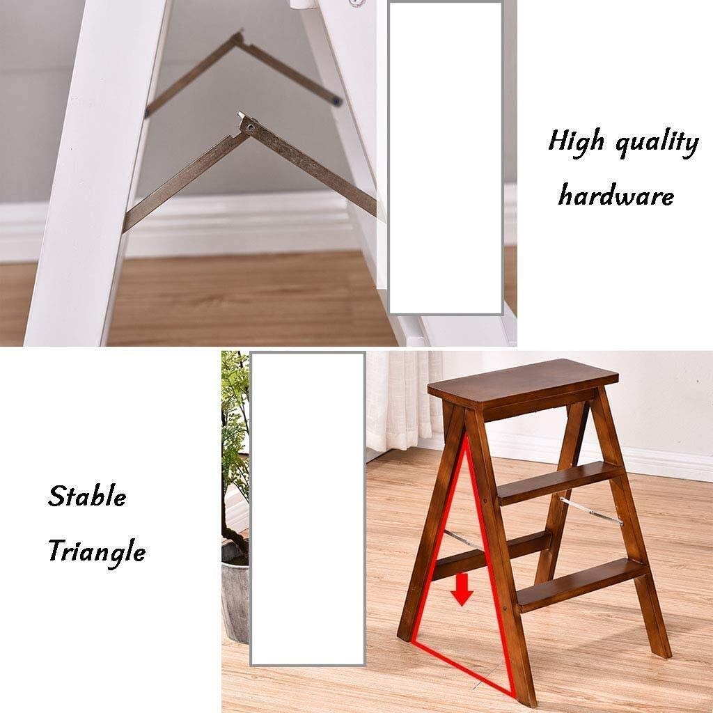 FADUNI 3-Step Foldable Wooden Step Stool with Pedal - Multifunctional Portable Ladder Stool for Home, Kitchen, Bathroom - Perfect as Step Stool, High Chair, Climbing Ladder