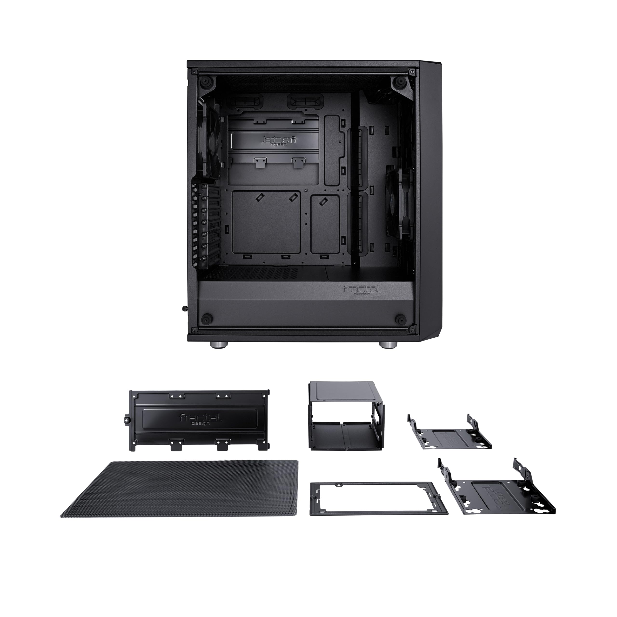 Fractal Design Meshify C Compact ATX Mid Tower PC Case - High Airflow Mesh Front Panel, 2x 120mm Fans, PSU Shroud, Modular Interior - Water Cooling Ready, USB 3.0, Tempered Glass Side Panel (Black) - Perfect for Gaming Rigs & Workstation Builds