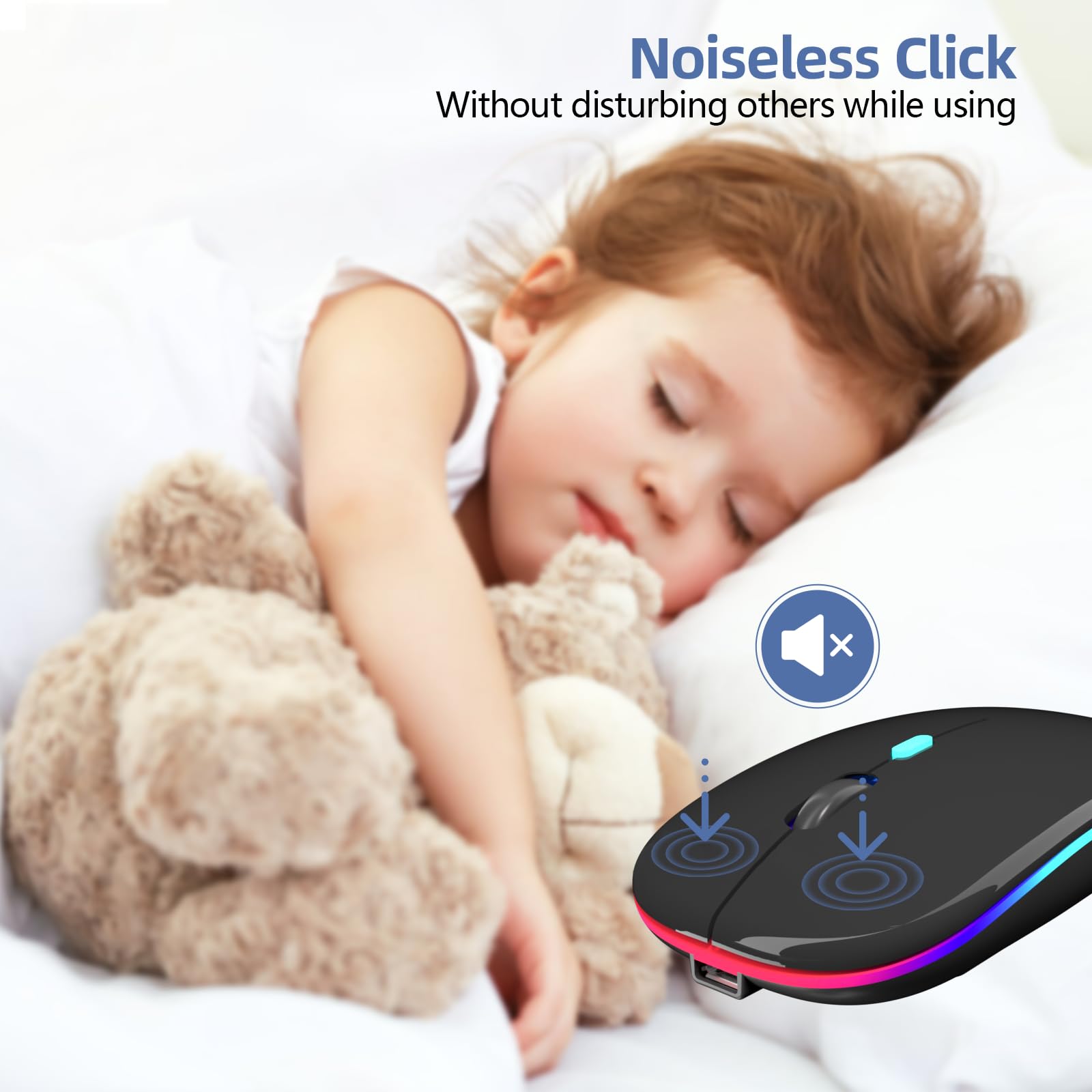 MMK Wireless Bluetooth Mouse 5.1 - 1600 DPI Silent Click Mouse for Laptop, PC, Tablet, iPad | Ergonomic Design with LED Indicator | Perfect for Office, Home & Travel Use - Black