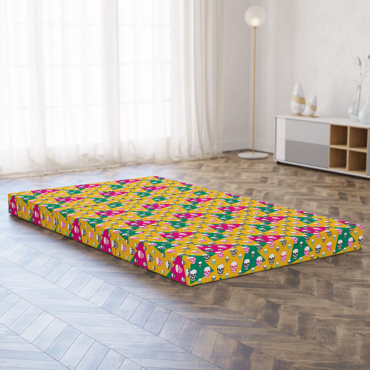 Ambesonne Geometric Foldable Mattress - Triangle Head Bones Design, 78.7