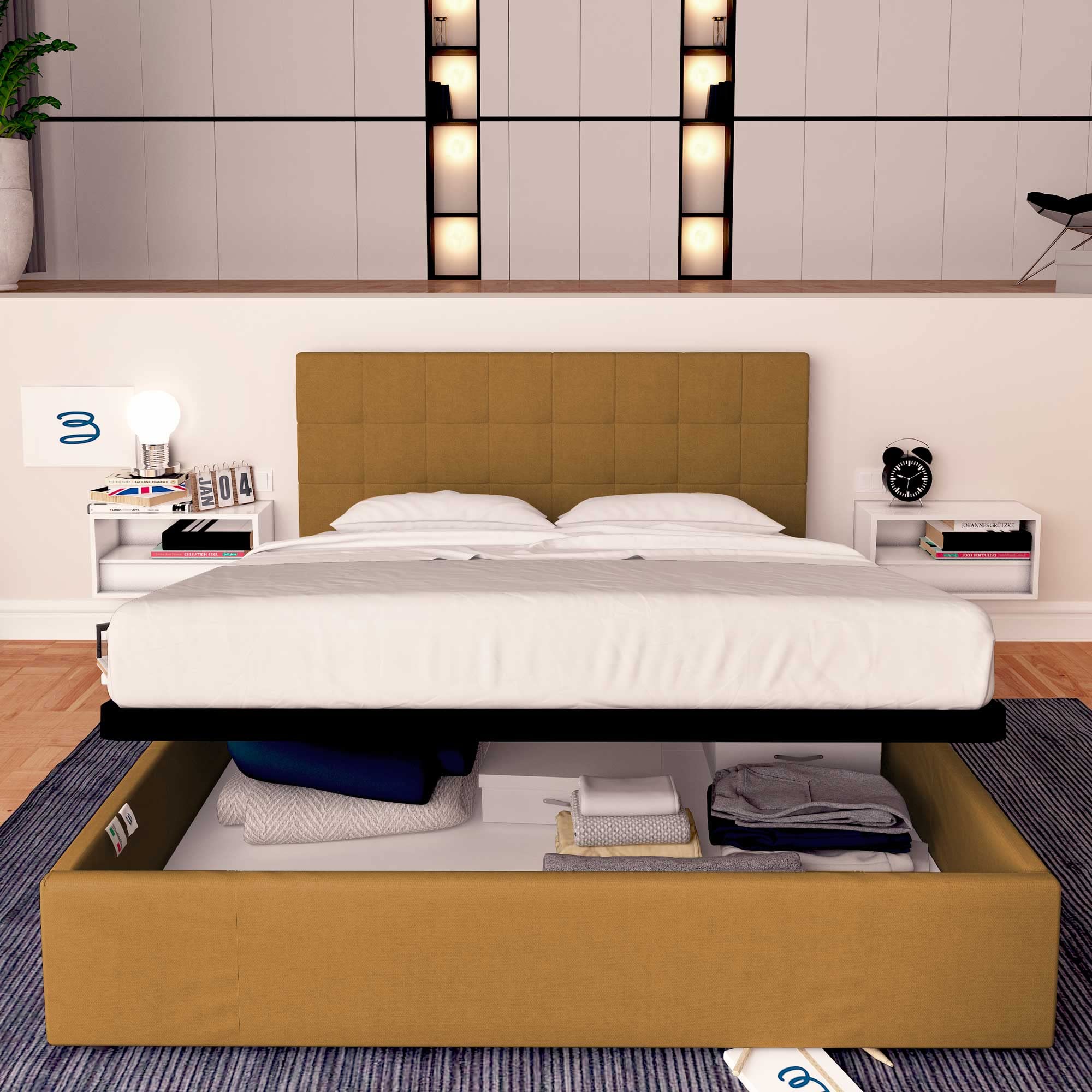 Baldiflex Single Bed with Storage - Synthetic Leather Dublin Model, Slatted Base for Single Mattresses, 90 x 190 cm, Elegant Headboard, Hazel Color - Perfect for Small Bedrooms, Guest Rooms & Studio Apartments