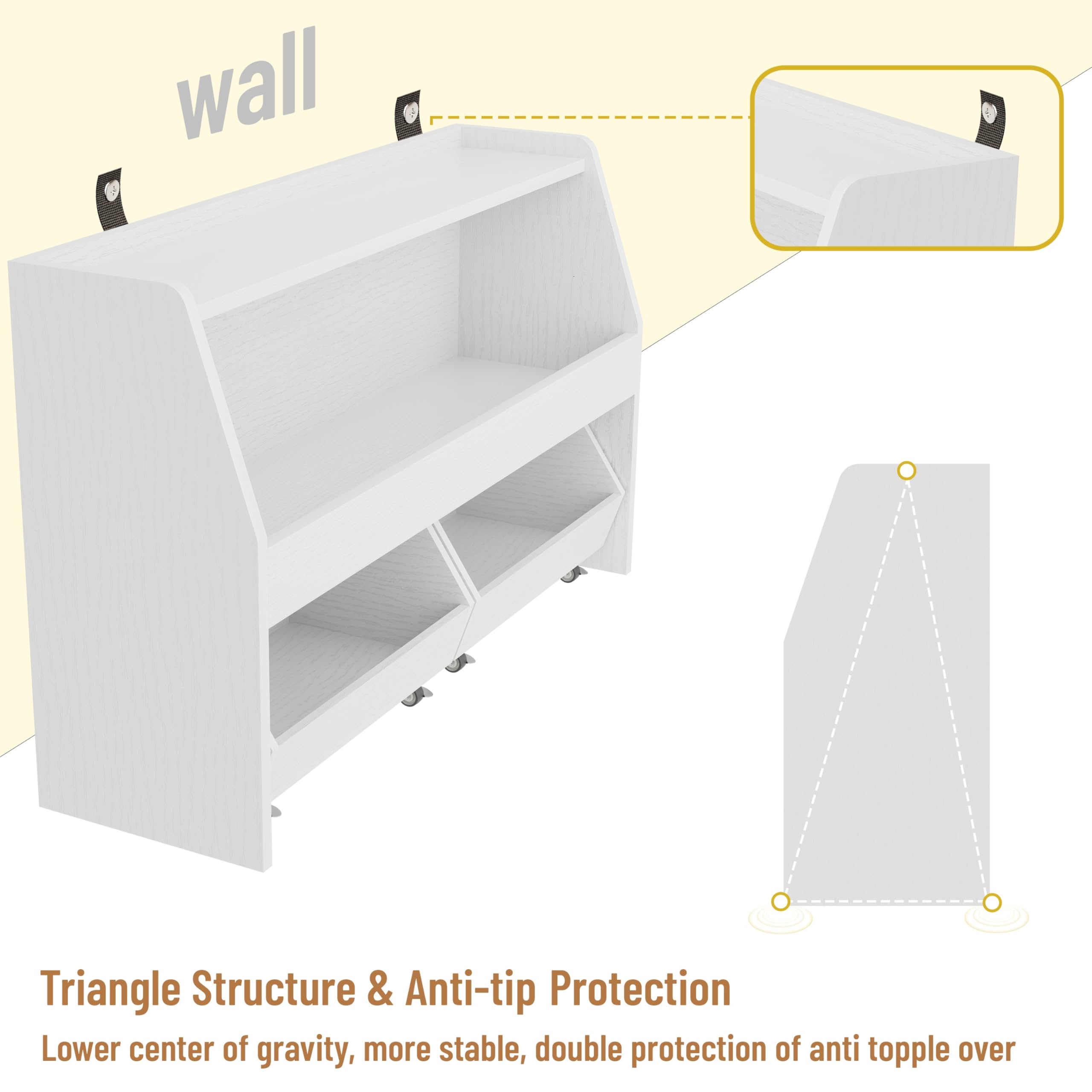 COZPAW 2-Tier Toy Storage Organizer with Movable Drawers - Kids Bookshelf & Toy Cabinet for Nursery, Bedroom, Living Room - Natural White | Perfect for Organizing Toys, Books & Kids' Room Essentials