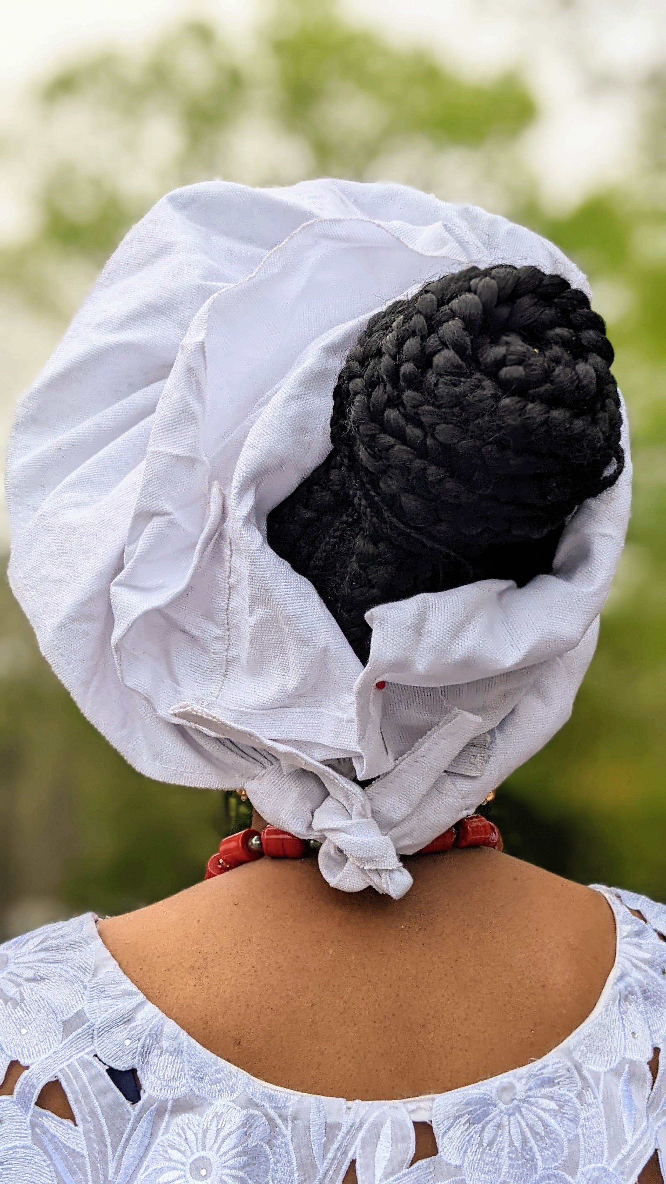 Adjustable Pre-Tied White African Aso Oke Head Wrap - Elegant Autogele Style for Women - Perfect for Weddings, Parties & Special Occasions