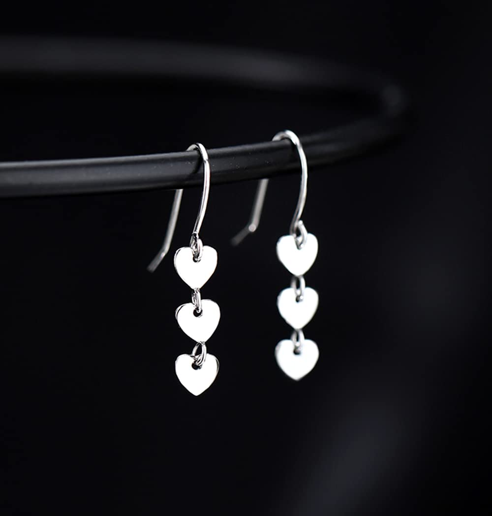 Reffeer Solid 925 Sterling Silver Love Heart Drop Earrings for Women & Teens - Romantic Dangle Hook Earrings for Valentine's Day, Anniversary & Date Night Gifts