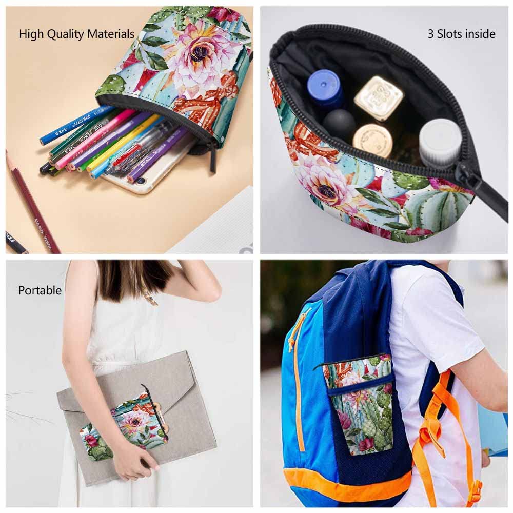 Swono Cactus Pencil Case - Tropical Floral Watercolor Design for Office & Makeup Storage