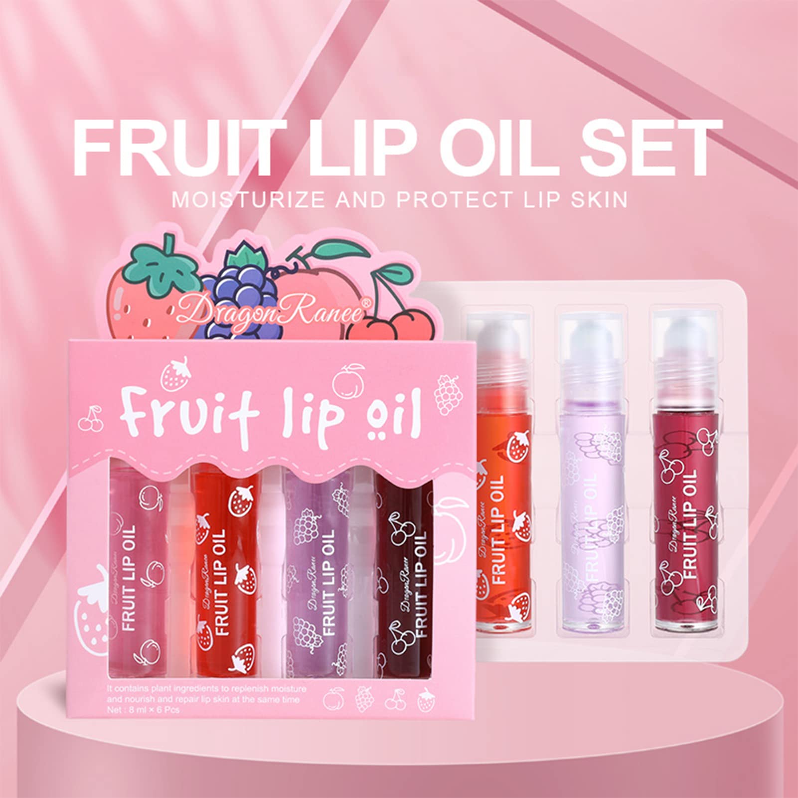 4 Pcs Fruit Lip Oil Set - Moisturizing Hydrating Lip Gloss, Crystal Jelly Liquid Lipstick, Non-Stick Cup & Long Lasting Lip Kit for Women & Girls - Perfect for Daily Wear, Date Night & Makeup Gifts