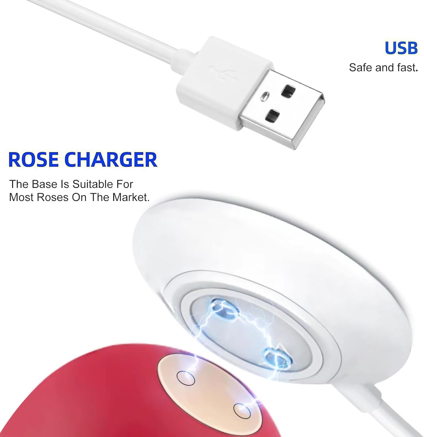12mm Magnetic USB Charger Cable - Fast Charging Adapter (2.4Ft, 2-Pack) - Compatible with Rose Charger Base Dock Station - Perfect for Home, Office & Travel Charging Needs