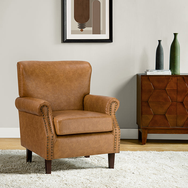 Luna Faux Leather Armchair - Modern PU Leather Accent Chair for Living Room, Bedroom & Office - Comfortable Mid-Century Style Lounge Chair with Sturdy Metal Legs