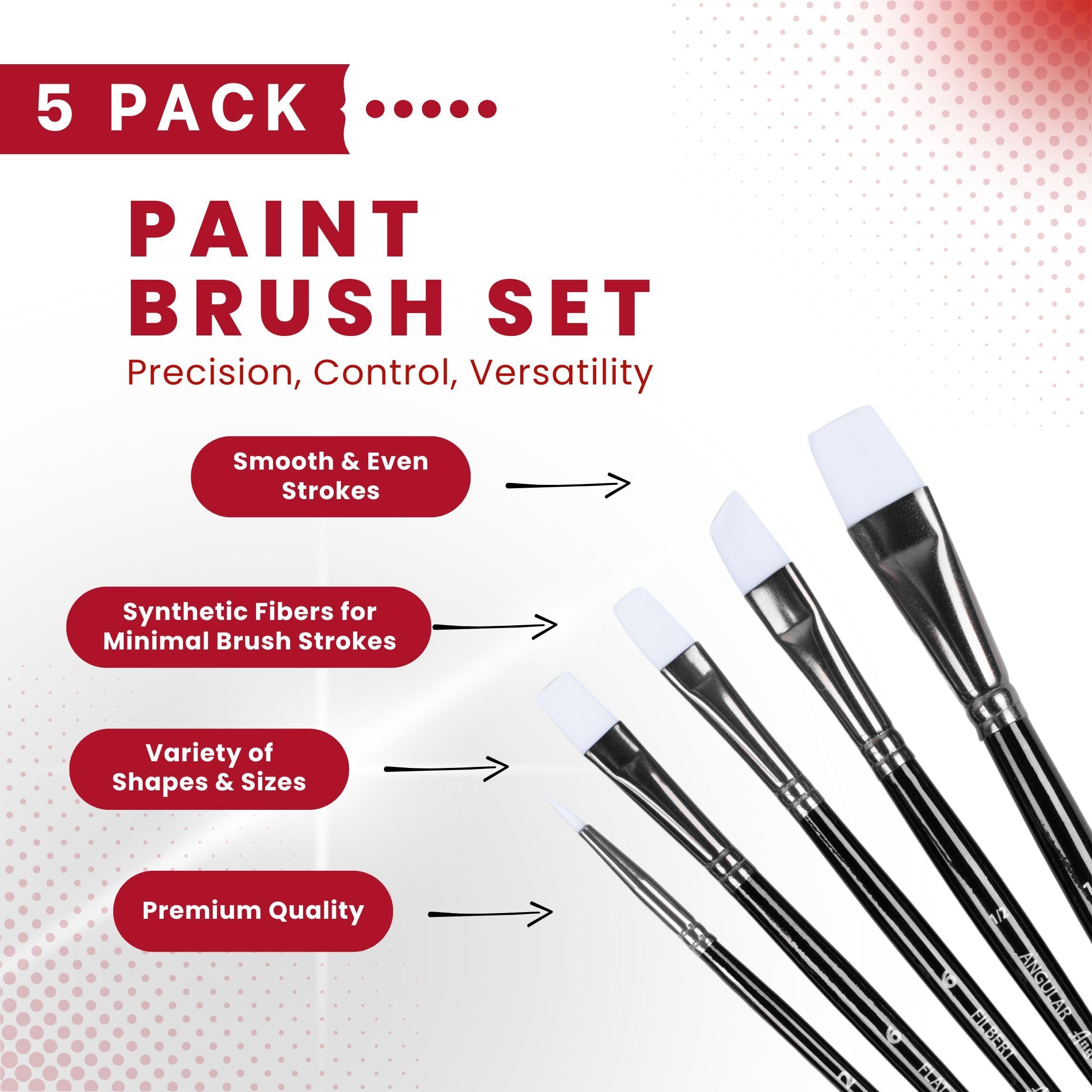 Angelus Paint Brush Set - 5-Piece Round, Flat & Angular Artist Brushes for Acrylic, Shoe Painting & DIY Crafts - Perfect for Canvas Art, Leather Repair & Custom Sneaker Design