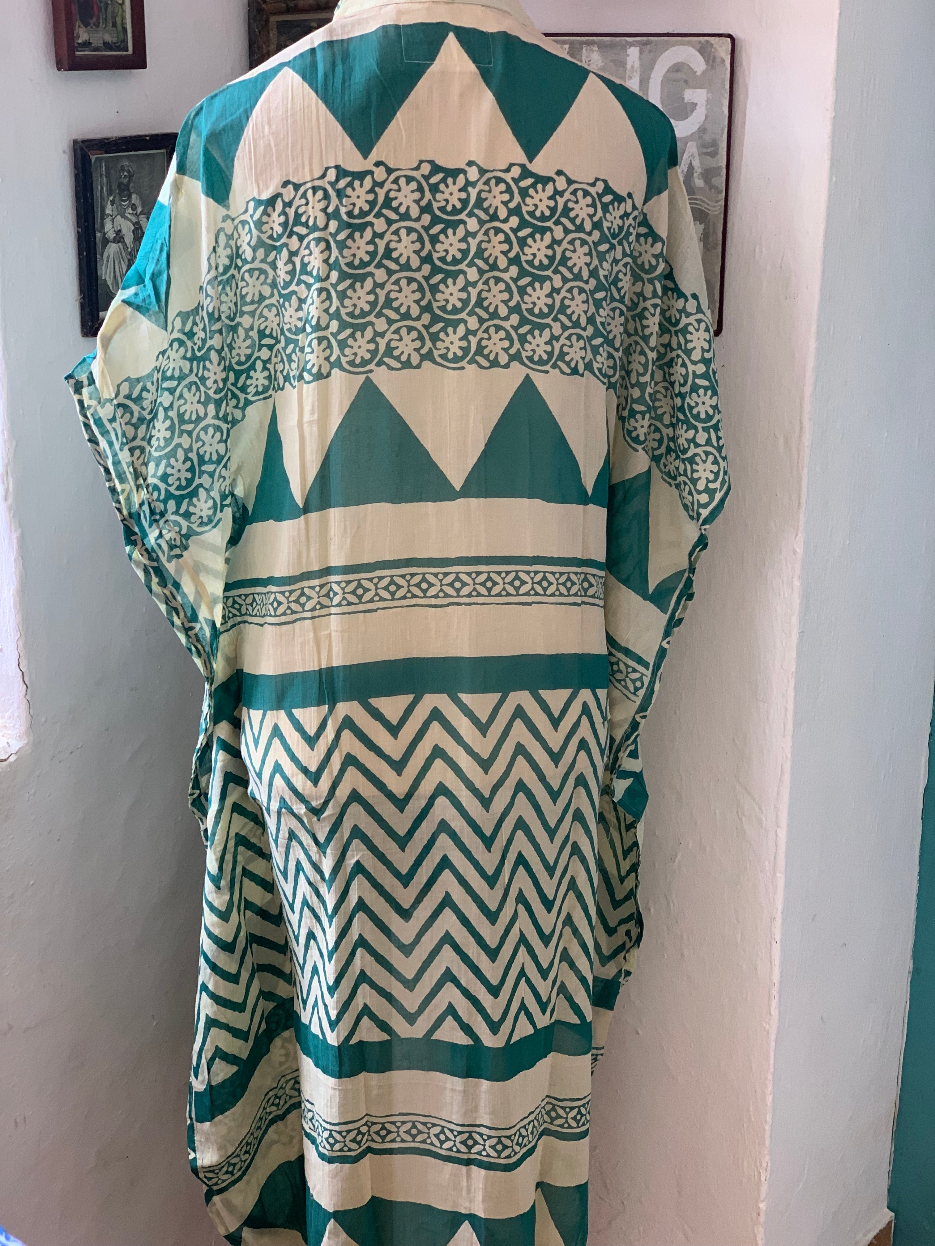 Stylish Maxi Free Size Kaftan Dress - Modern Mixed Block Print Design for Women | Perfect for Beach, Vacation, and Summer Outfits