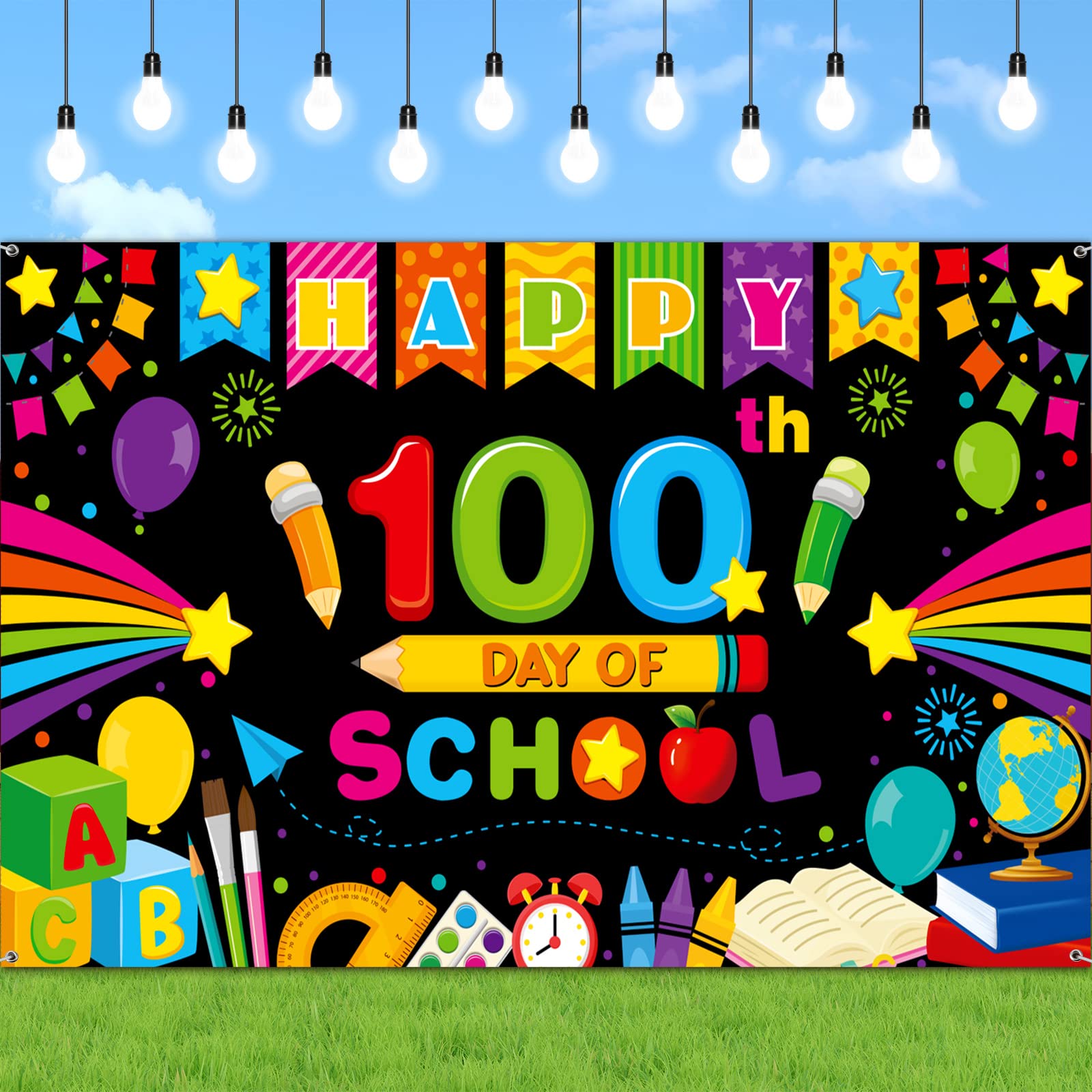 Tiamon 100 Days School Banner - Black Backdrop for Kids Party & Photography