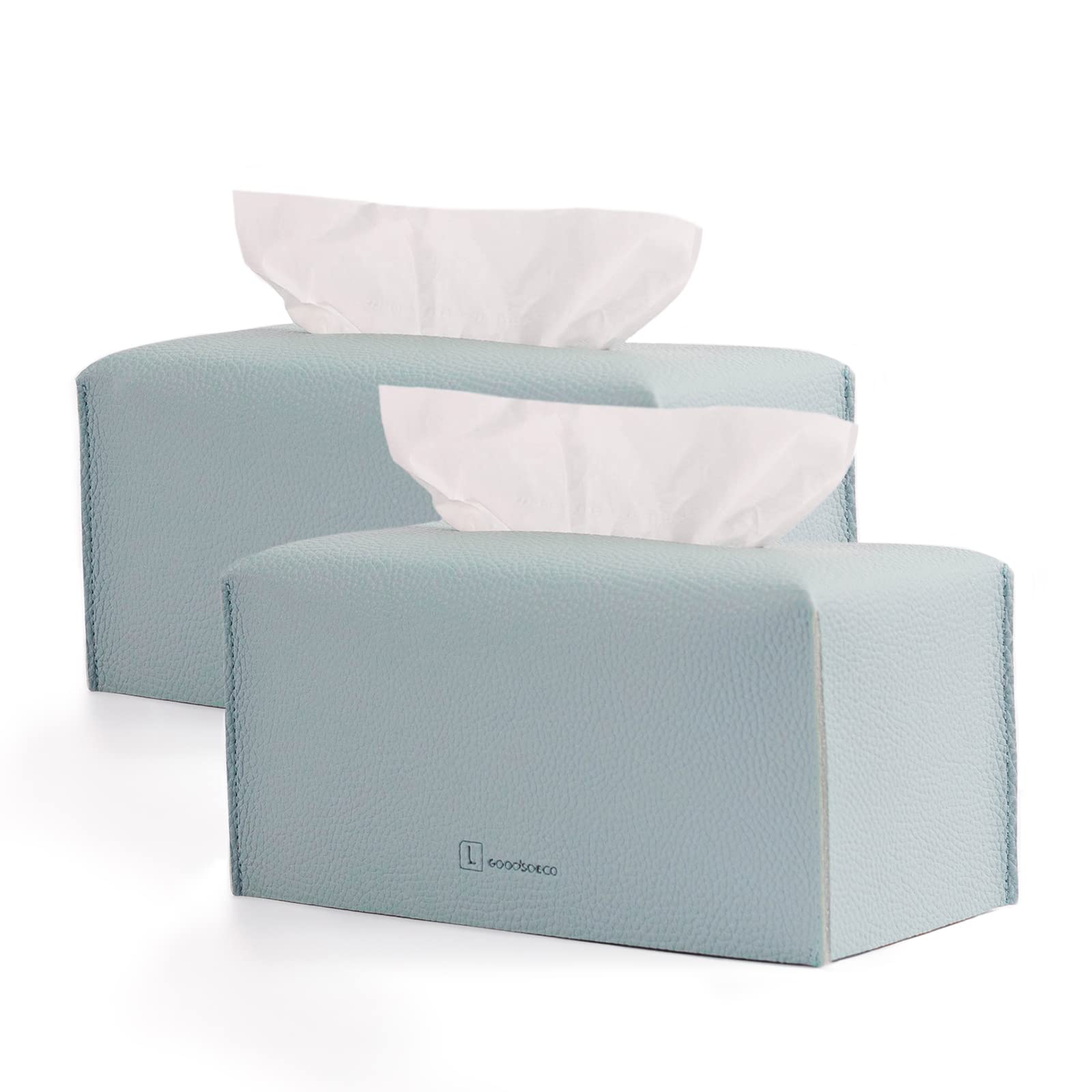 Premium 2-Pack PU Leather Tissue Box Cover Set - Modern Rectangle Tissue Holder for Bathroom, Office & Home Decor (Sky Blue) | Waterproof & Stylish Home Accessories for Countertops, Desks and Living Rooms