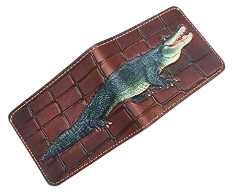 Handcrafted 3D Genuine Leather Wallet for Men - Custom Engraved Dragon & Alligator Design - Personalized Hand-Painted Leather Carving Wallet - Perfect Gift for Birthday, Anniversary & Daily Use