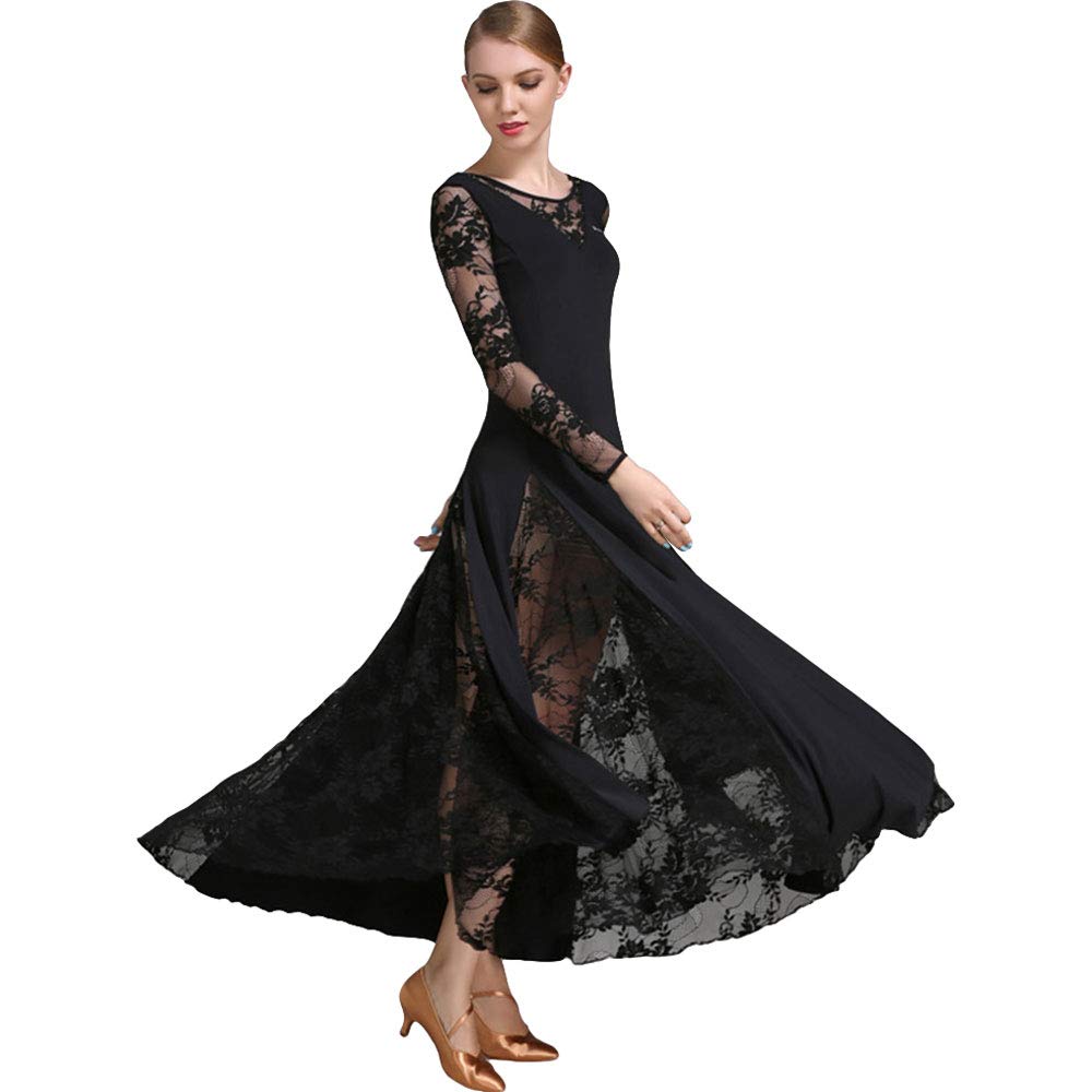 ZooBoo Lace Milk Silk Modern Dance Dress - Elegant Big Hemline Waltz & Tango Skirt for Ballroom, Wedding, and Performance