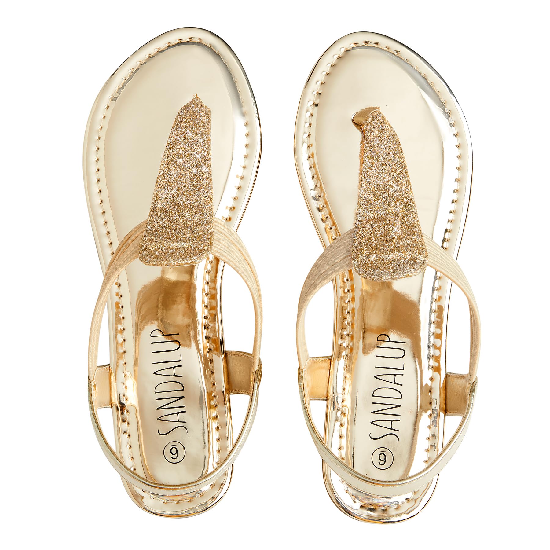 **SANDALUP Women's Sparkling Elastic Strap Flat Sandals - Comfortable Thong Sandals with Ankle Strap for Summer, Beach, Parties & Casual Walking**