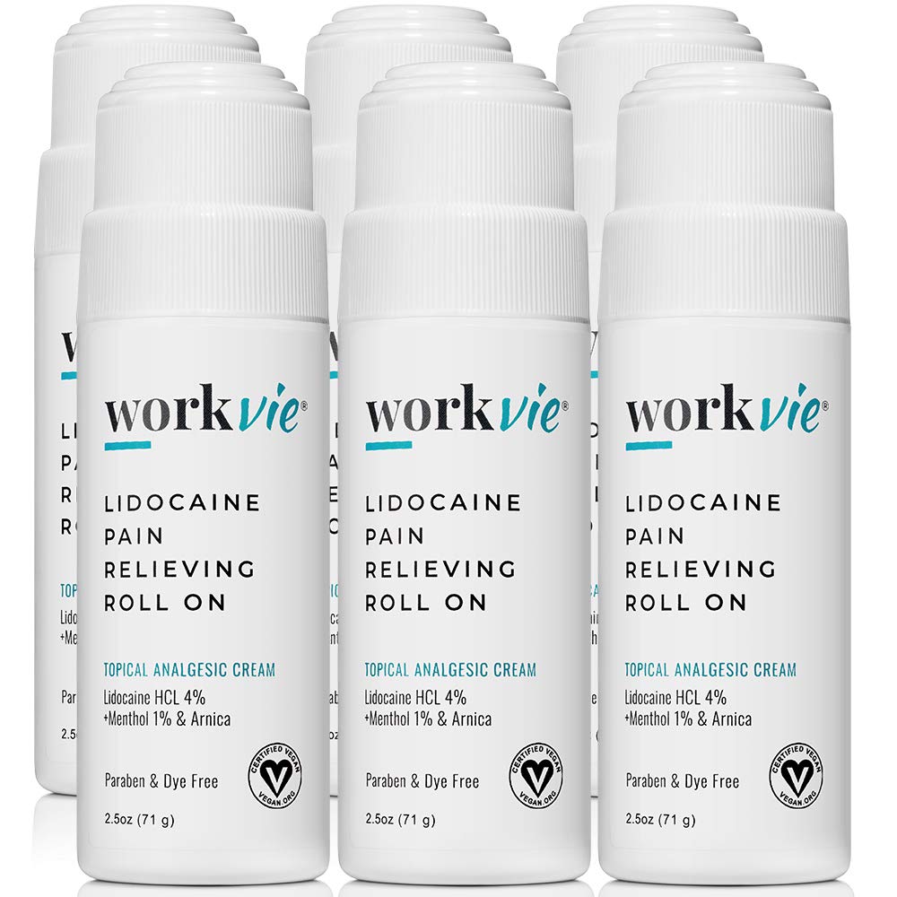 Lidocaine Roll On Pain Relief Cream - Fast Acting Topical Analgesic for Muscle & Joint Pain (6 Pack) - Perfect for Athletes, Arthritis Sufferers & Post-Workout Recovery