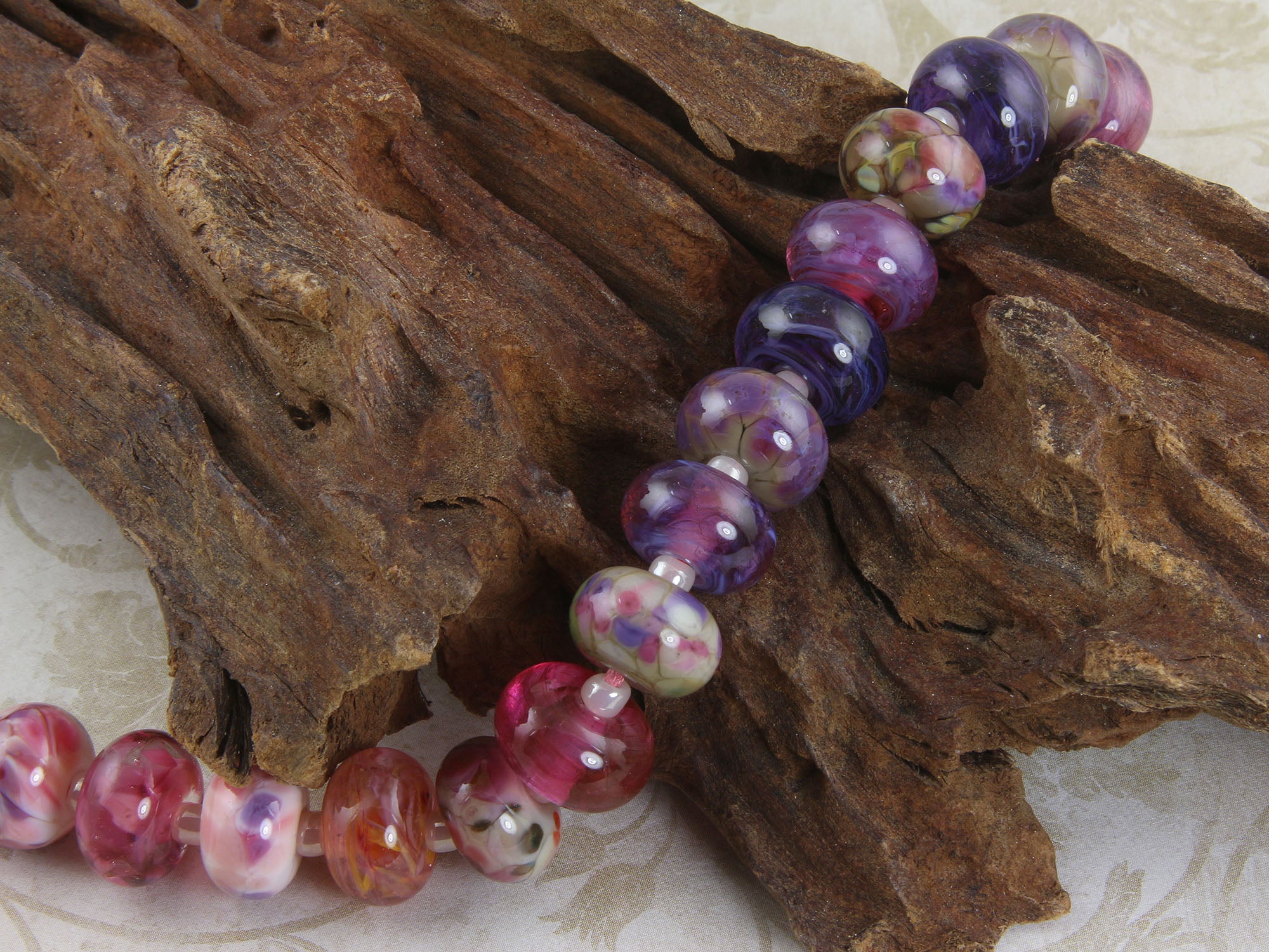 16 Pink & Purple Lampwork Glass Beads for Jewelry Making - Handmade Orphan Beads Mix SRA - Perfect for Bracelets, Necklaces & DIY Craft Projects