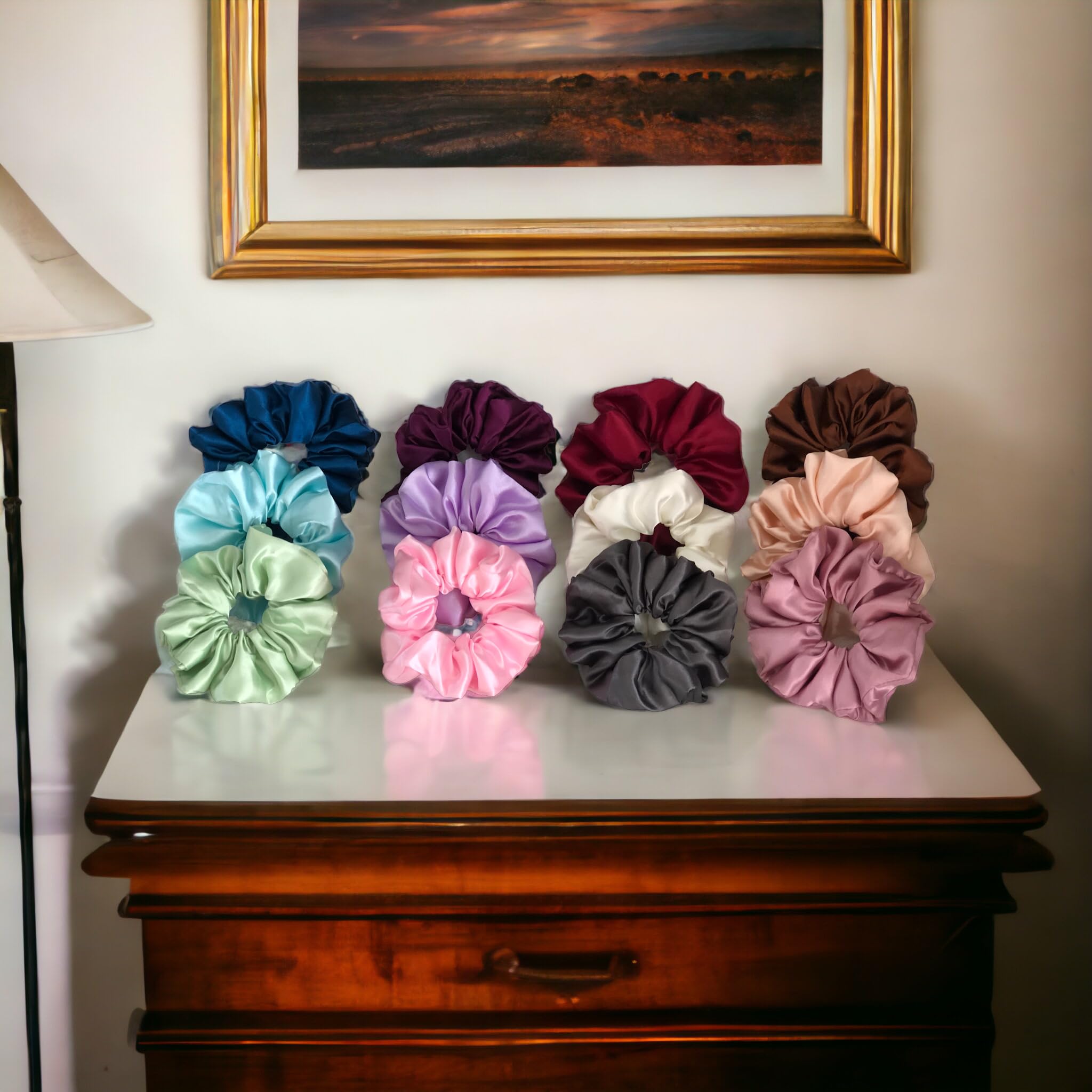 Gospice Large Satin Scrunchies Hair Ties for Women, Girls & Kids - 12 Pack Classic Color Mix - Soft Hair Accessories for Daily Use, Parties & Gifts