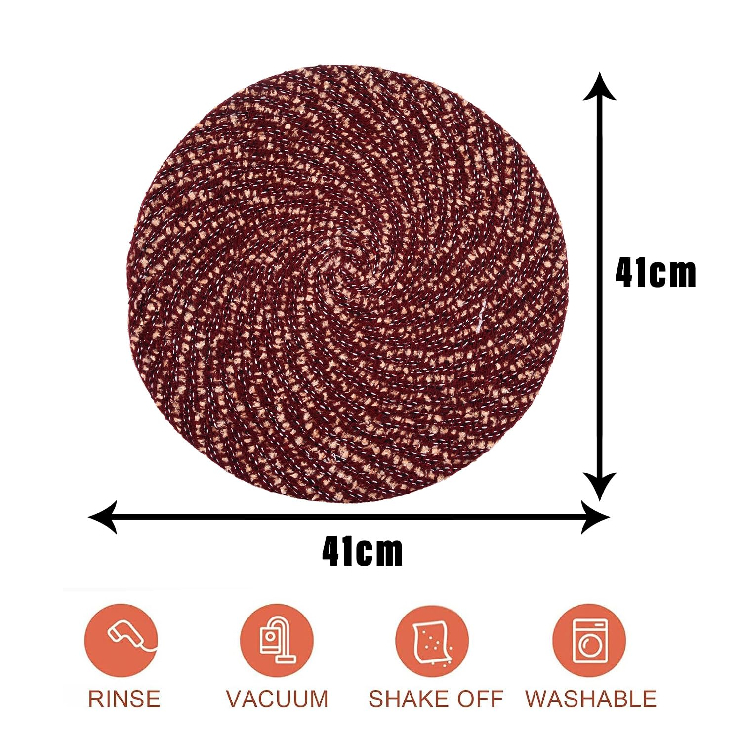 Kuber Industries 16 Inch Round Cotton Feather Table Mat - Reversible Dining & Bedside Center Table Mat for Home Decor, Small Maroon - Perfect for Coffee Tables, Nightstands, and Dining Areas