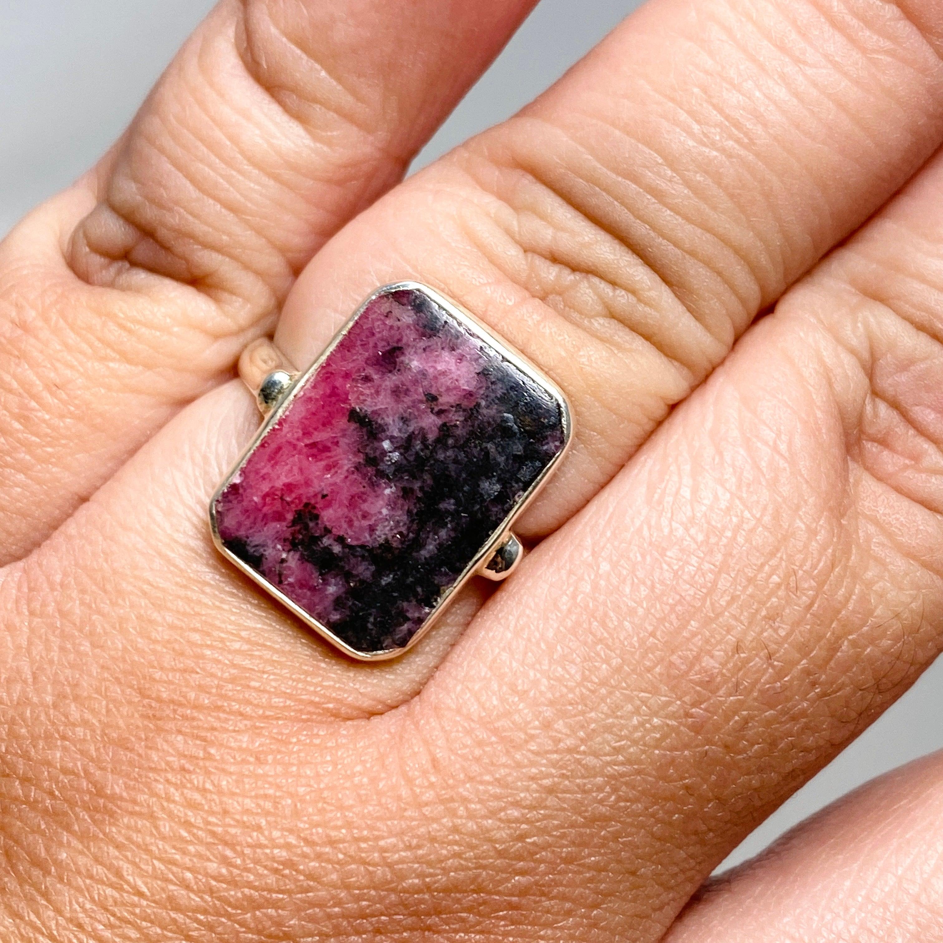 Rhodonite Rectangle Ring Size 11 KRGJ3213 | Healing Crystal Jewelry for Women | Perfect for Meditation, Energy Balancing & Spiritual Gifts