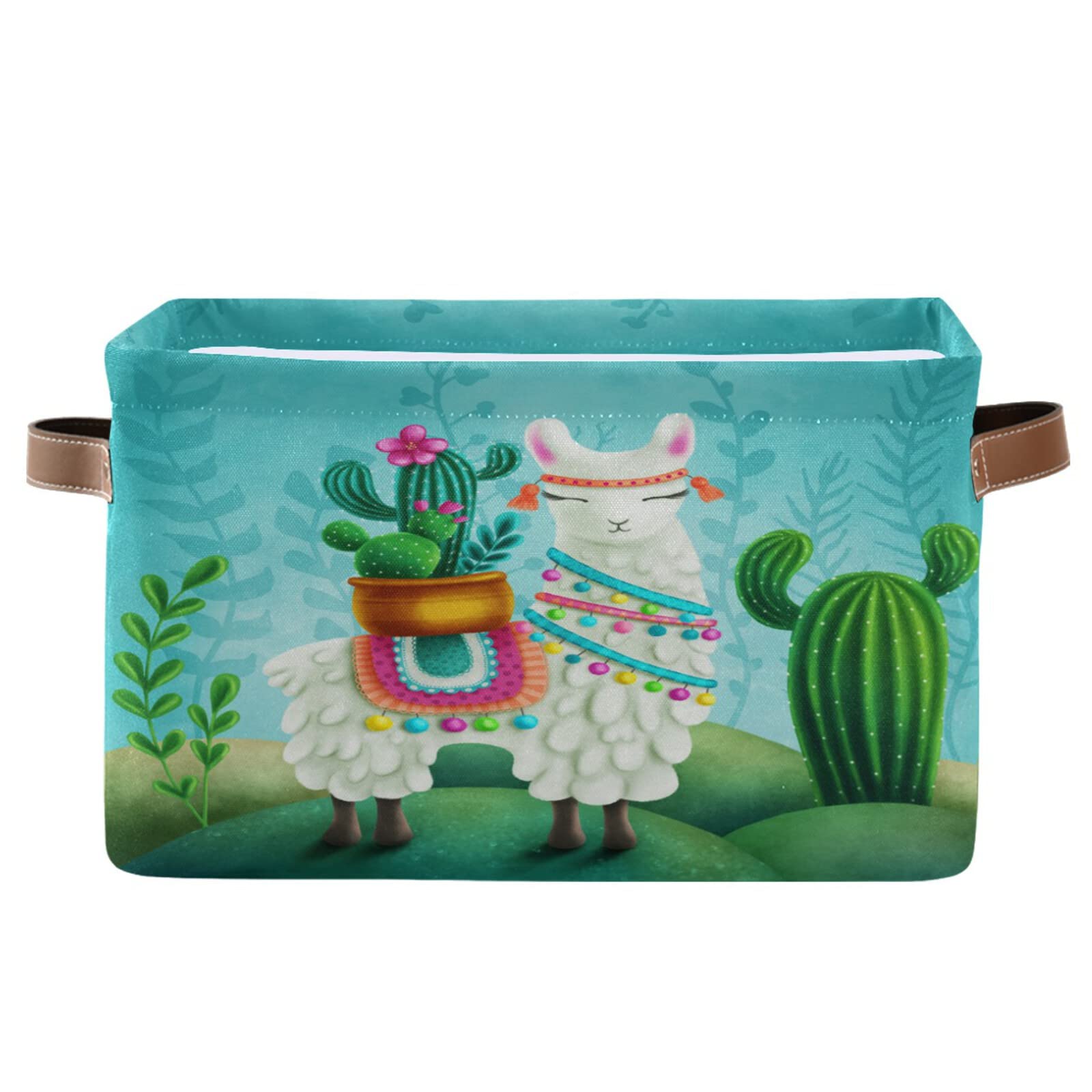 Alpaca Cactus Storage Basket - Large Fabric Organizer Bin with Handles, Collapsible Closet Shelf & Clothes Organizer for Nursery, Bedroom, Living Room - Perfect for Toys, Blankets & Home Decor Storage