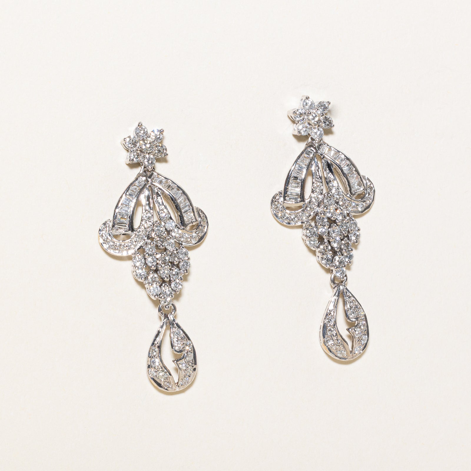 1.92ctw Diamond Ornate Drop Earrings for Women – Elegant Dangle Earrings for Weddings, Parties & Special Occasions