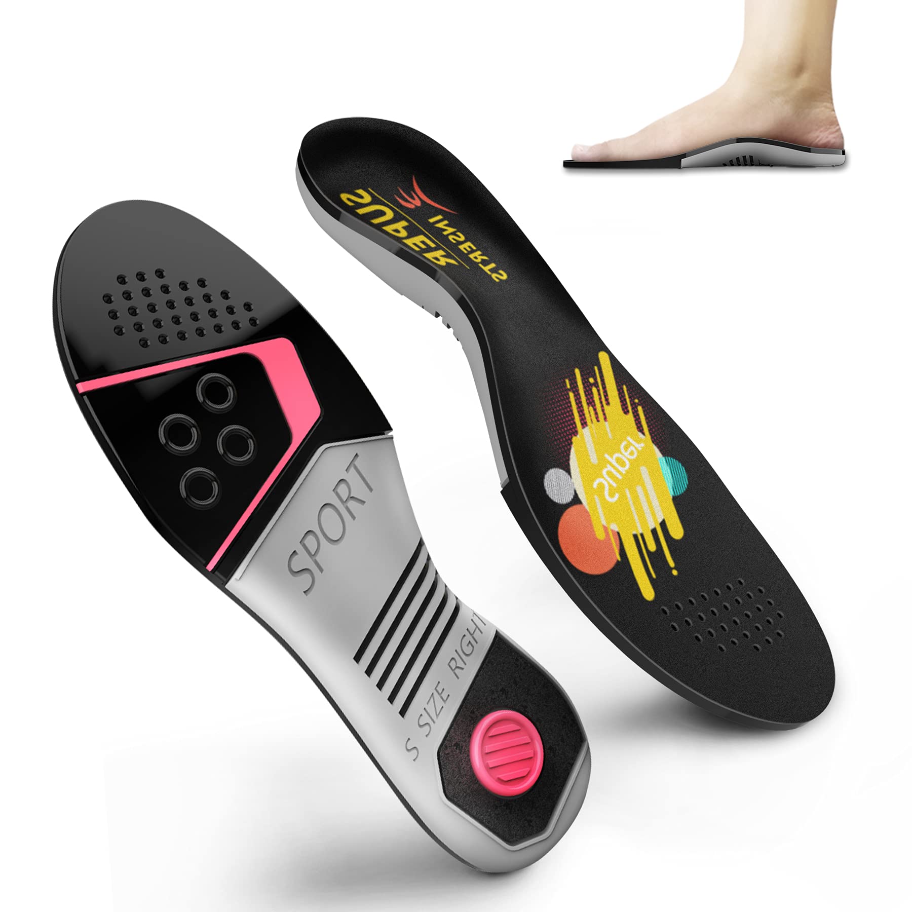 Plantar Fasciitis Arch Support Insoles for Women & Men - Silicone Shoe Inserts for Running, Sports & Work - Reduce Foot & Knee Pain, Shock Absorption Orthotic Insoles - Perfect for Athletes, Nurses & Standing Workers