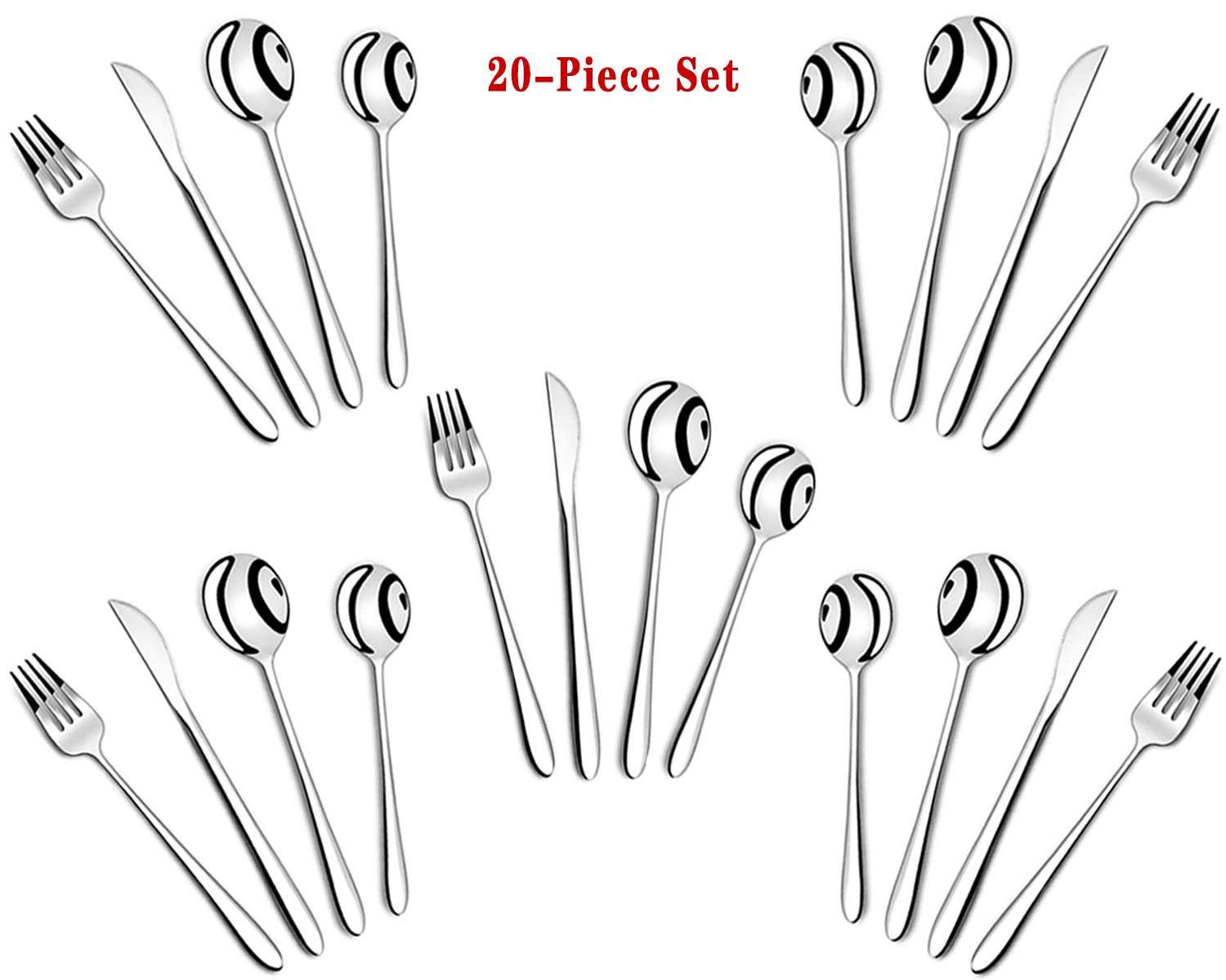 20-Piece Stainless Steel Flatware Set - Mirror Polished Silverware Set with Forks, Knives & Spoons - Dishwasher Safe Cutlery for Everyday Dining, Dinner Parties & Restaurant Use
