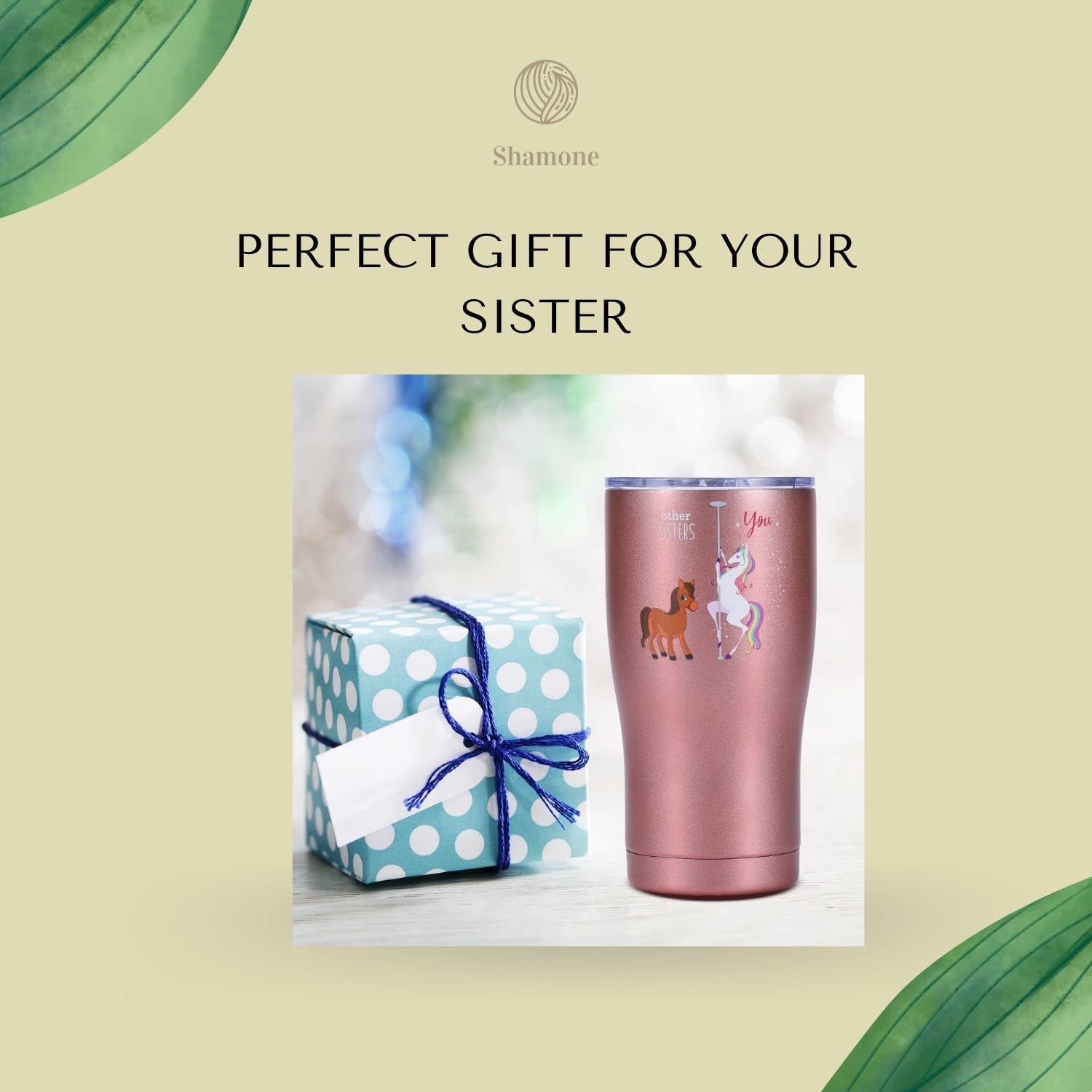 Shamone Unicorn Sister Tumbler 20oz - Insulated Stainless Steel Cup with Lid, Straw & Cleaning Brush - Funny Birthday & Christmas Gift for Sister (Rose Gold) - Perfect for Coffee, Tea & Cold Drinks at Work, School or Home