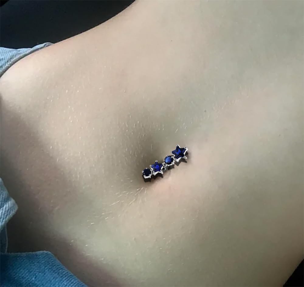Sparkling Silver Star Belly Ring - Dazzling Body Jewelry for Navel Piercing - Perfect for Parties, Beach Outings & Festivals